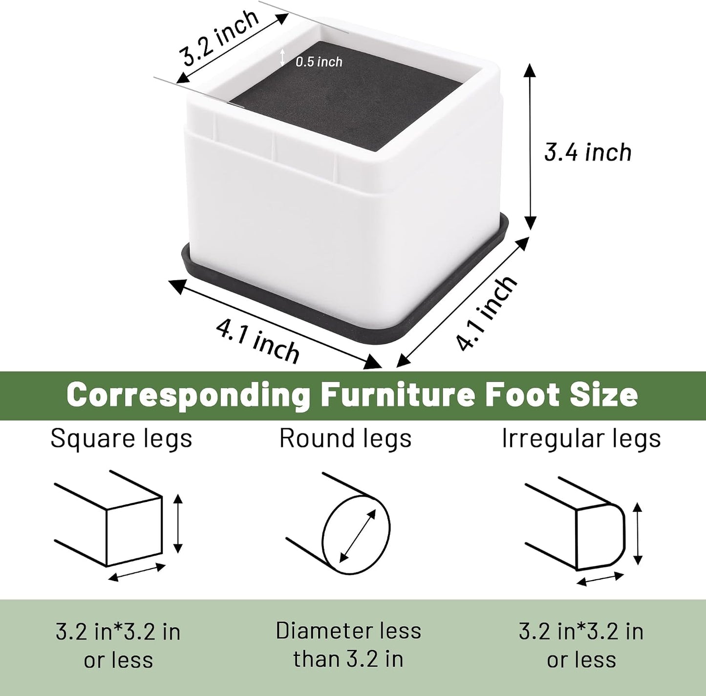 BTSD-home 3 or 6 Inch Adjustable Bed Risers, 8 Pack | Heavy Duty Stackable Furniture Risers, 2,200 lb, Anti-Slip Pads