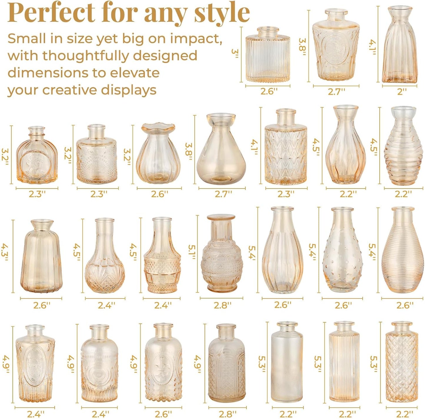 Glass Vase / Flower Vases / Gold / Set of 24