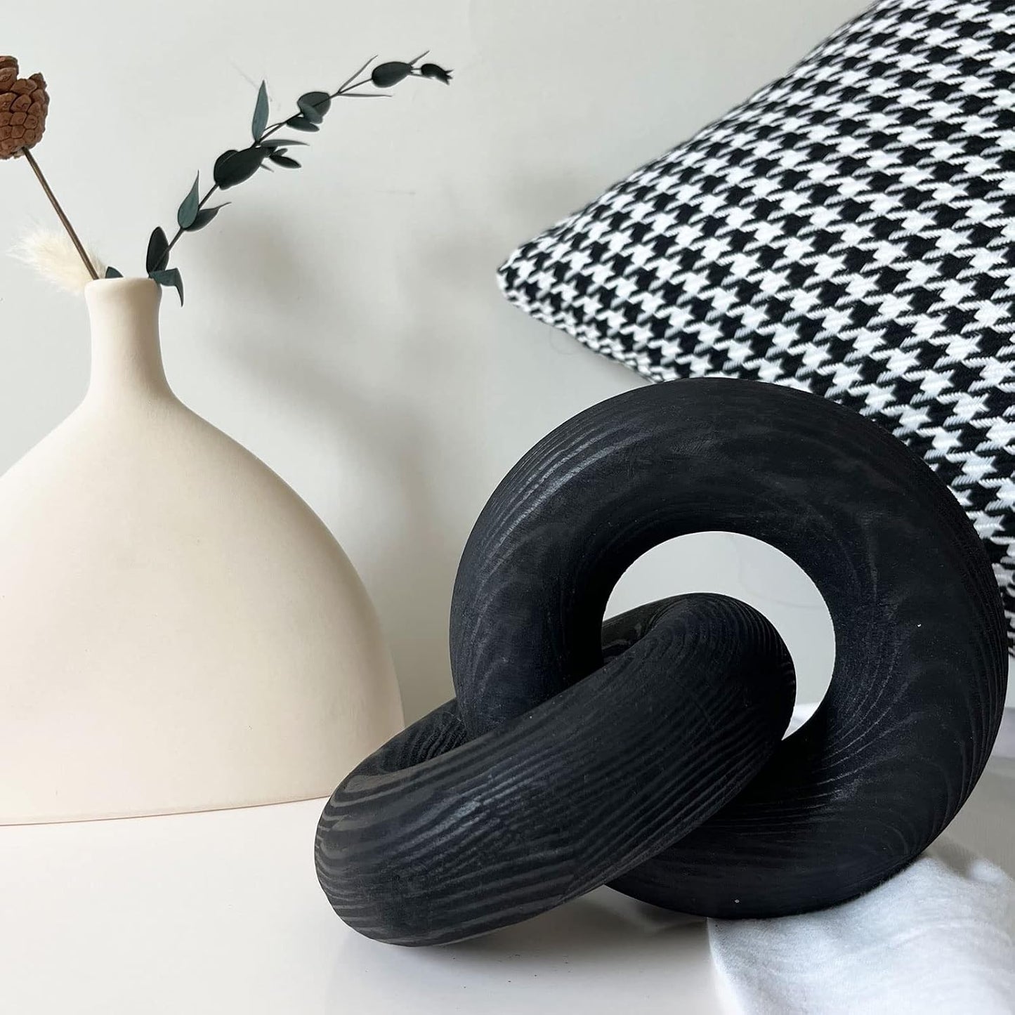 Hand Carved Pine Wood Boho Bead / Black