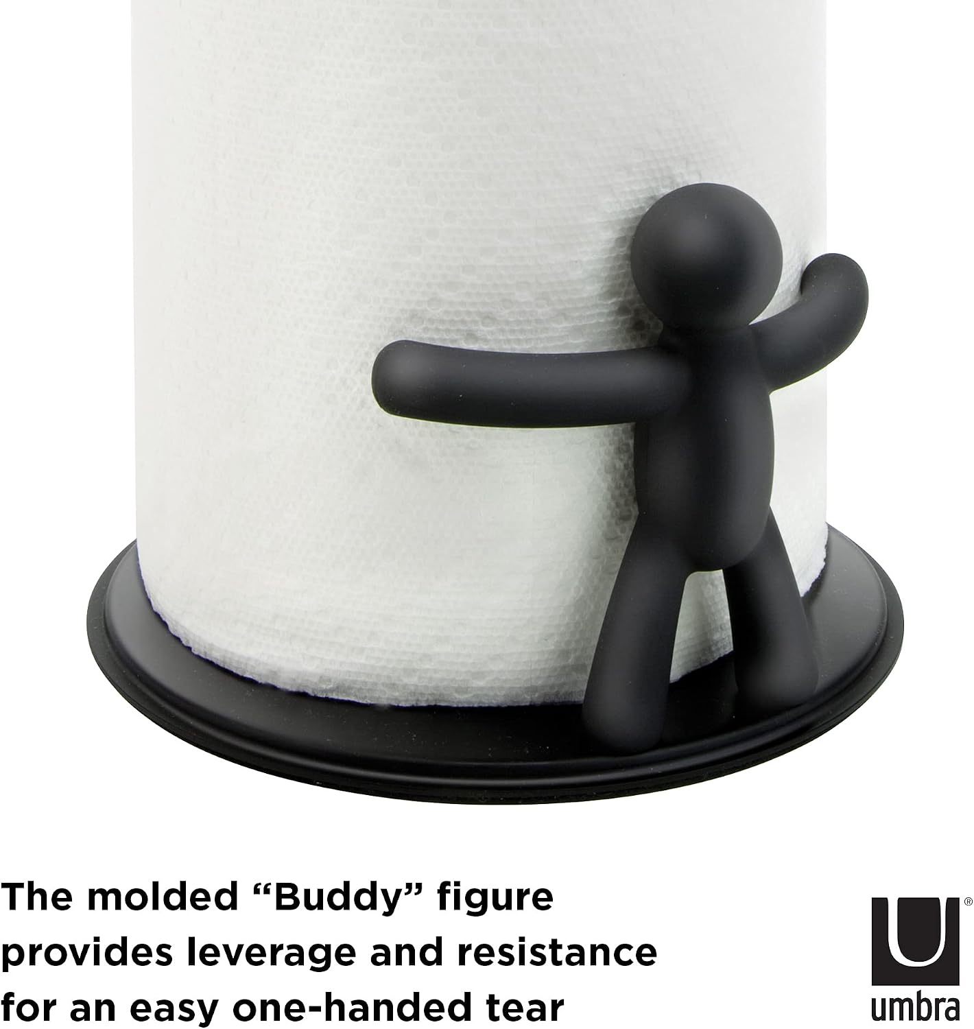Umbra Buddy Countertop Paper Towel Holder, Black | Fits standard paper towel rolls, kitchen counter, bathroom, office
