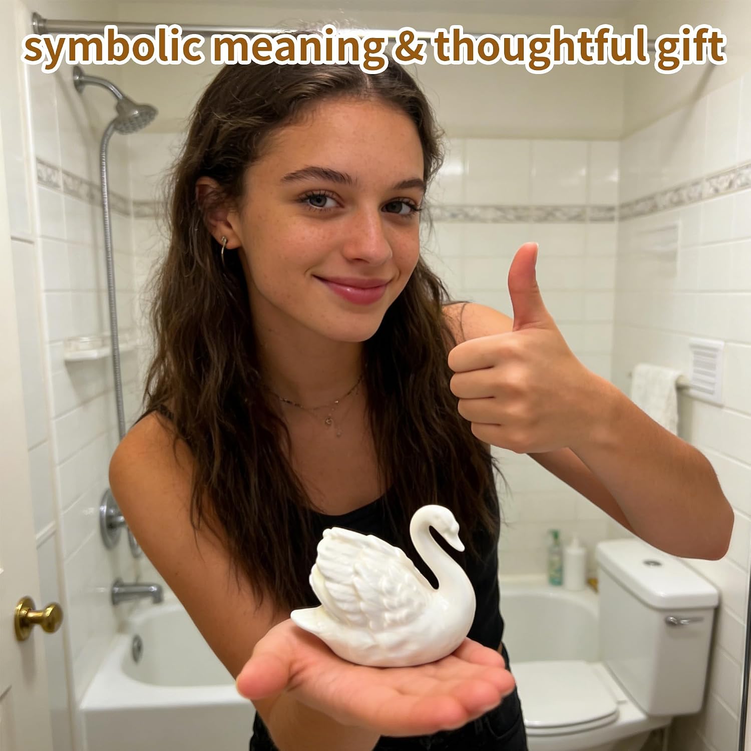 & White Ceramic Swan Figurine / Black