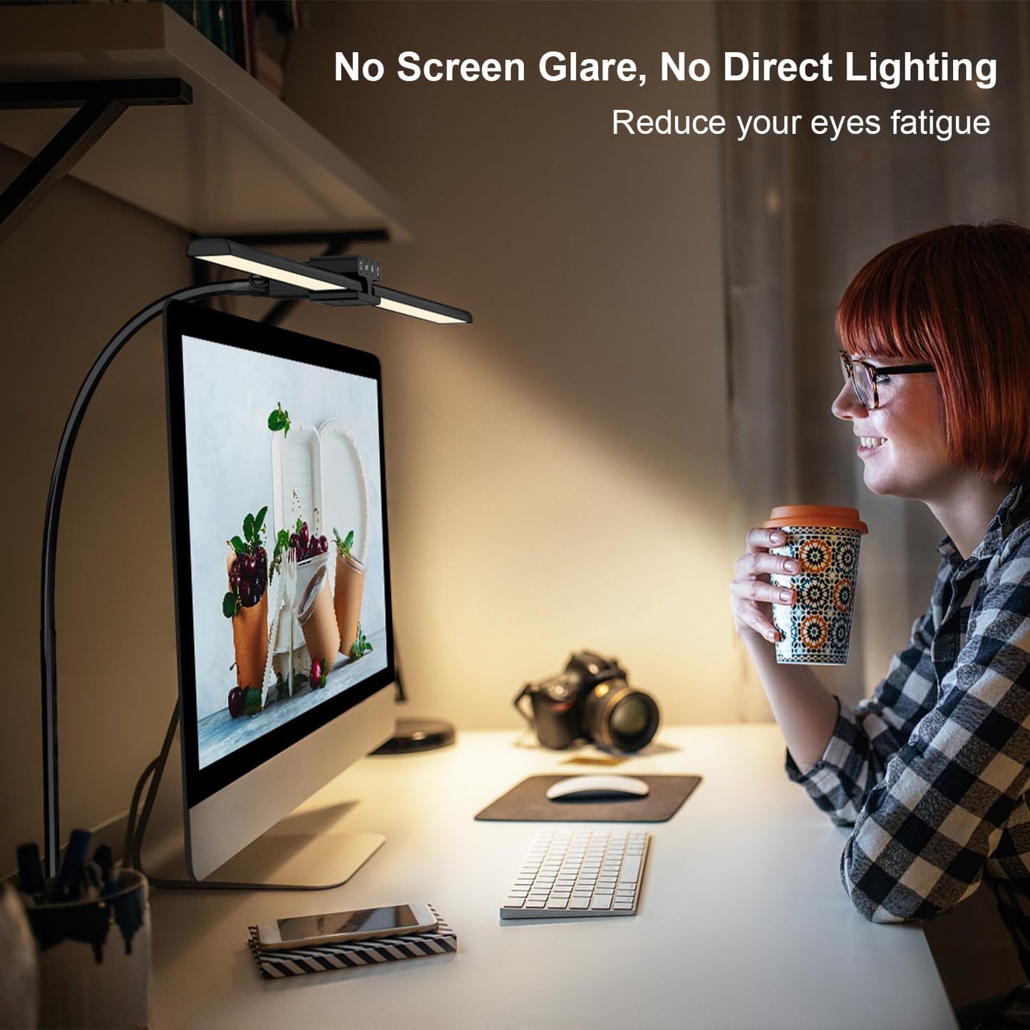 24W Led Desk Lamps with Clamp for Office Home, 31.5-in Double Head, Black | Dual Screen Computer Monitor Desk
