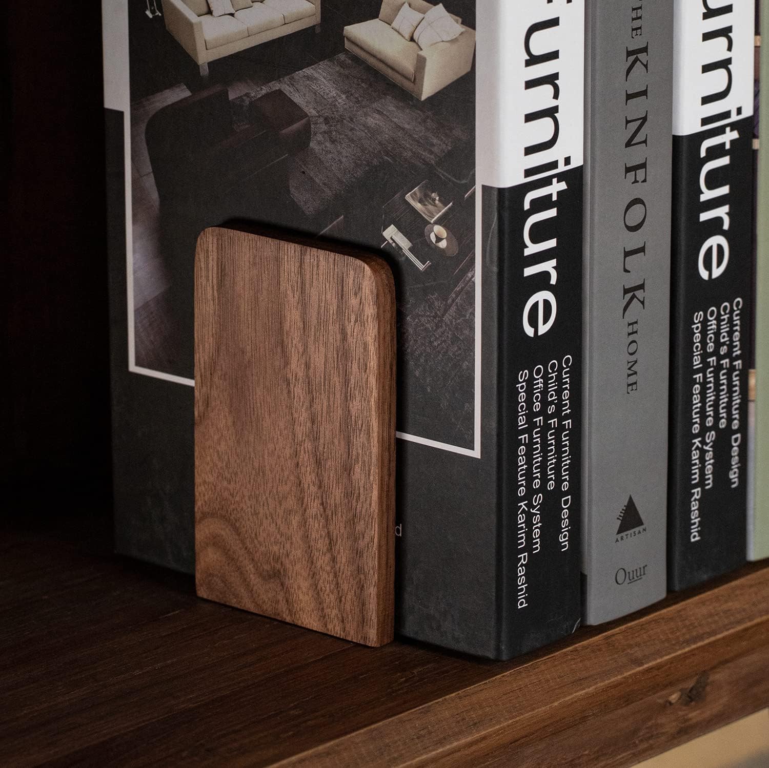 Heavy Duty Wooden Bookend Support for Books and Movies Walnut 1 / Walnut-1 Pair