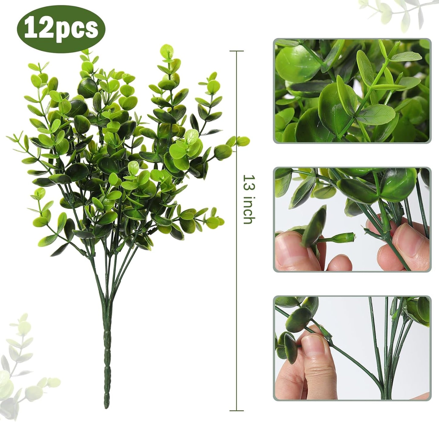 12 Bundles Artificial Bushes Greenery Plants Stems Faux Shrubs Boxwood Plants / Green / Set of 12