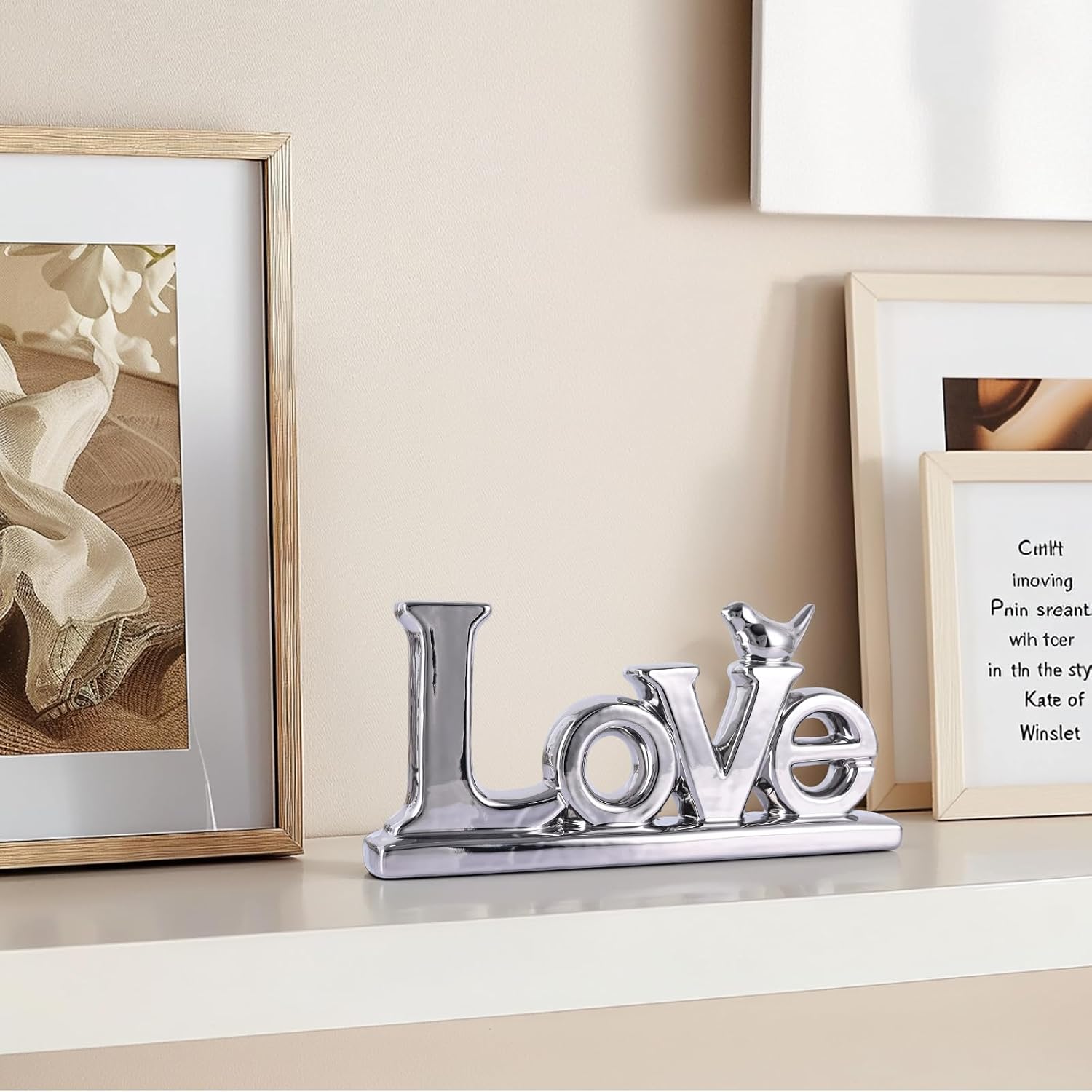 Abstract Statue / Love Sign Decor / Silver / Set of 2