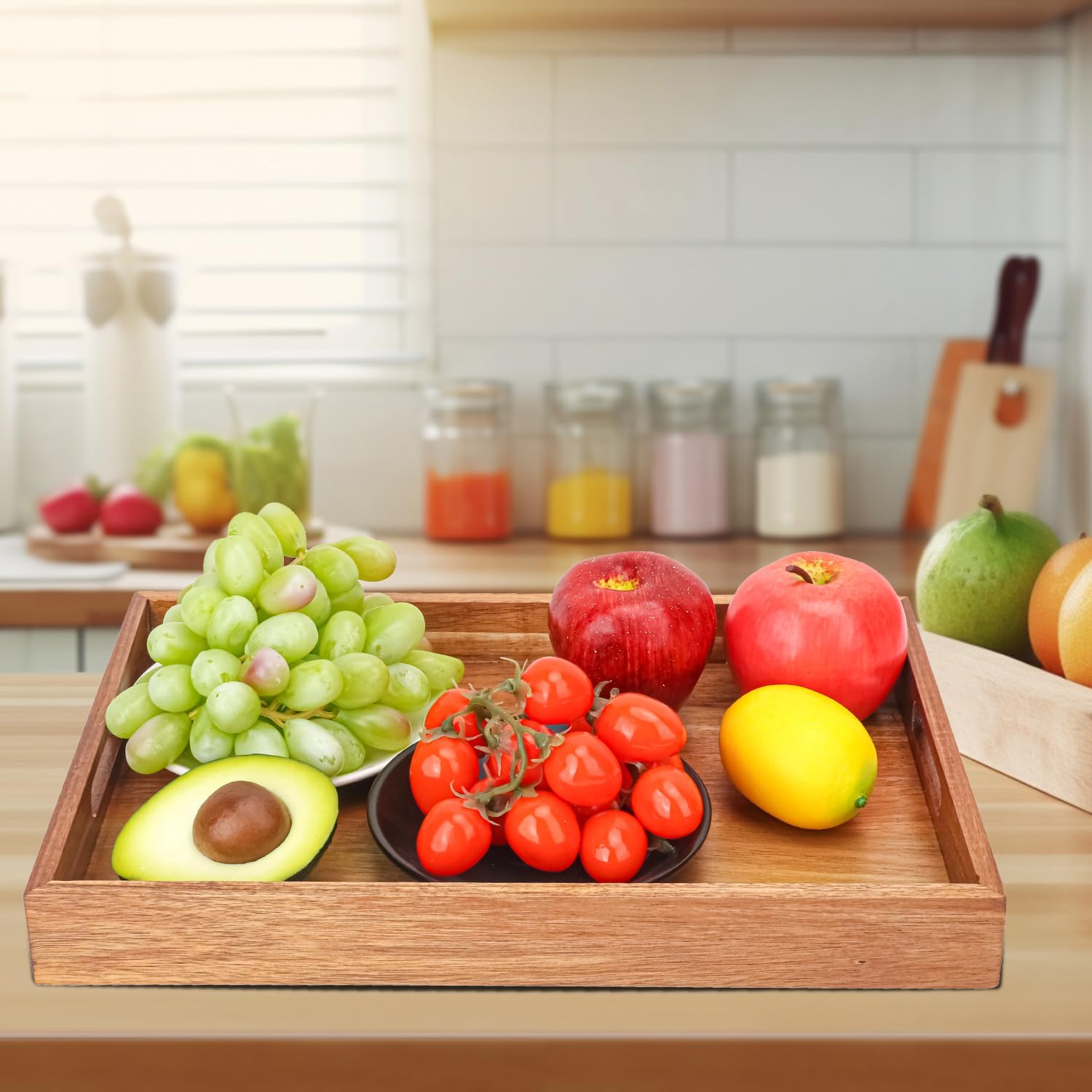 Acacia Wood Serving Tray / 15 x 10 / Set of 3