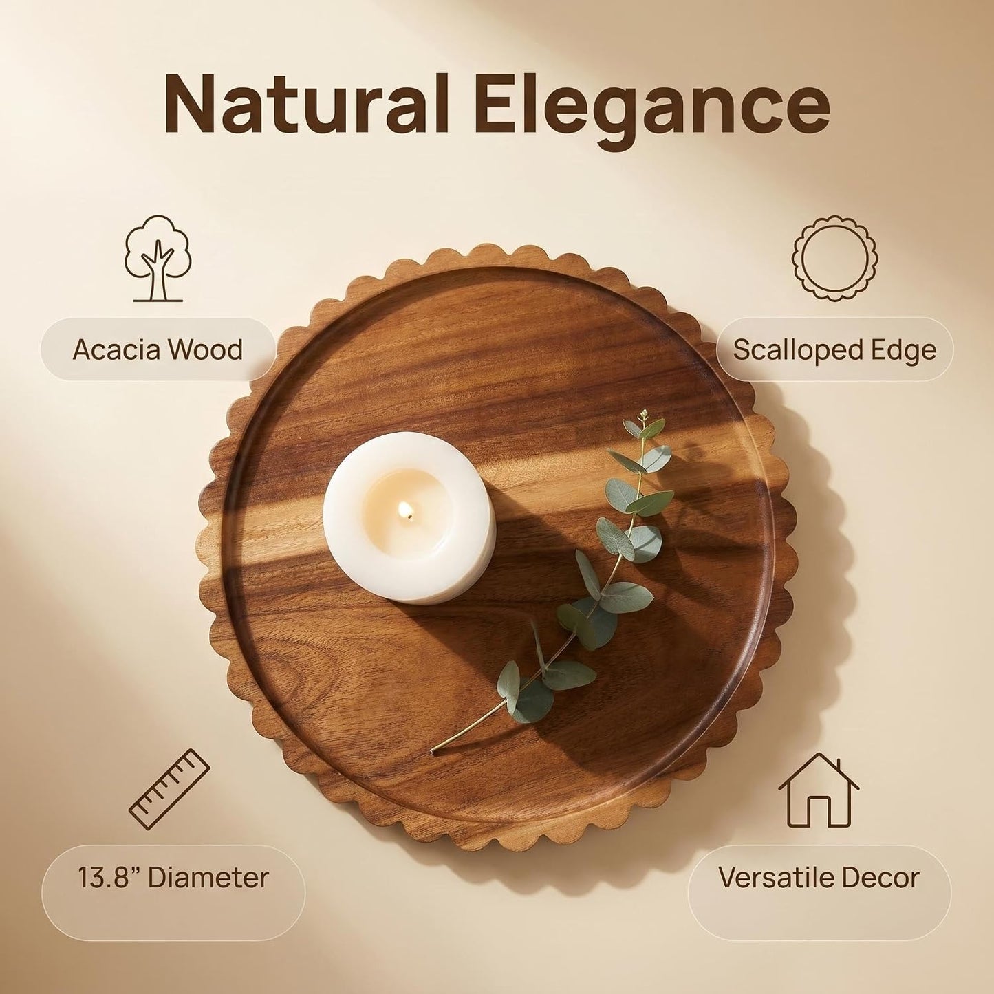 Wooden Decorative Tray / 13.8 / 13.8 Inch