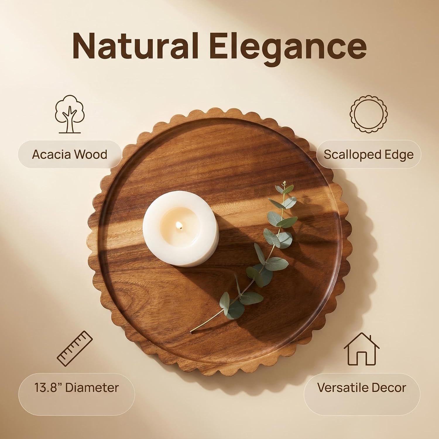 Wooden Decorative Tray / 13.8 / 13.8 Inch