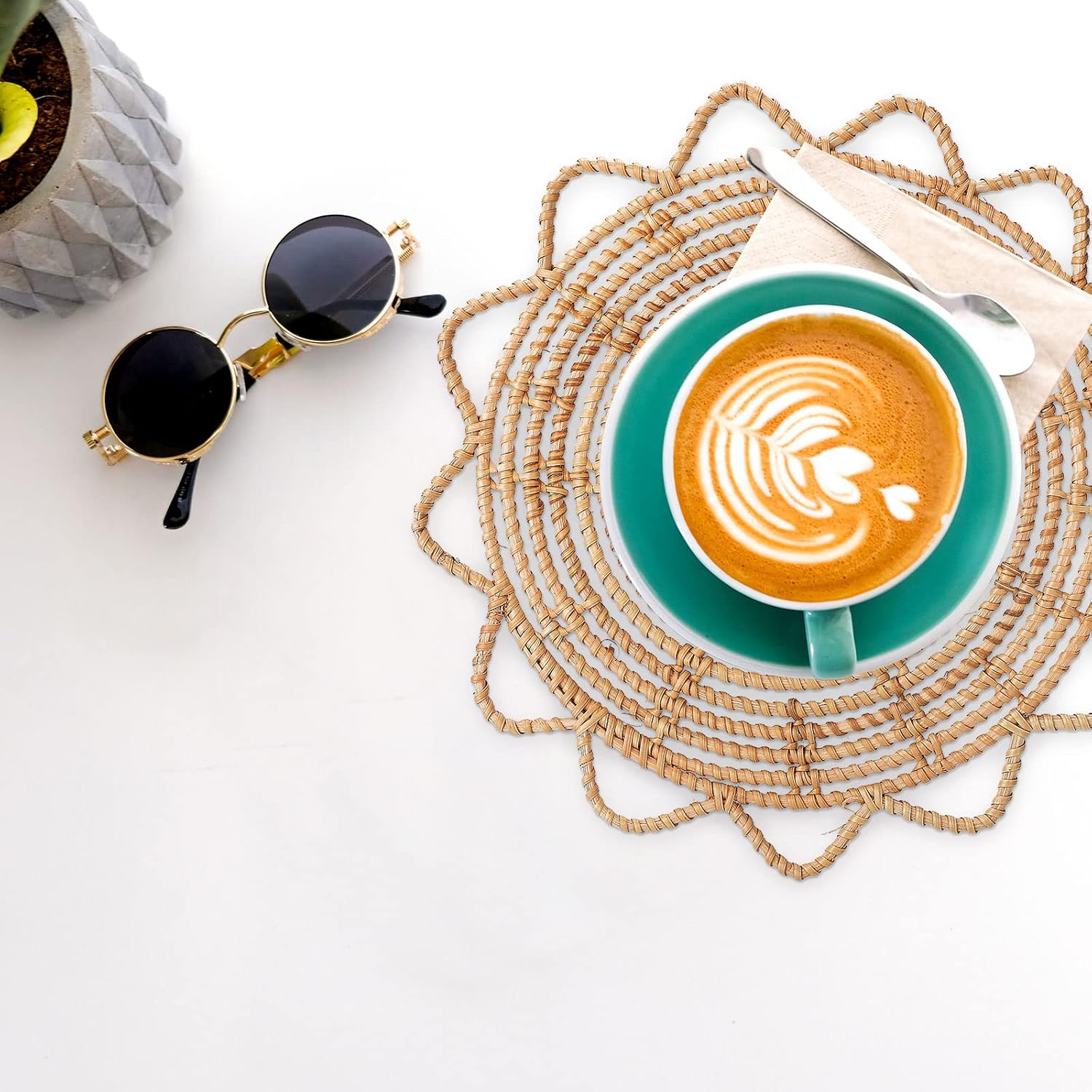 Boho Handmade Hanging Wall Baskets / Rattan Flower 33cm