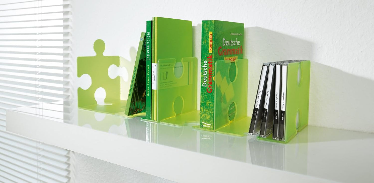 CD Rack/bookend Puzzle. Modern / Translucent Green / Set of 2