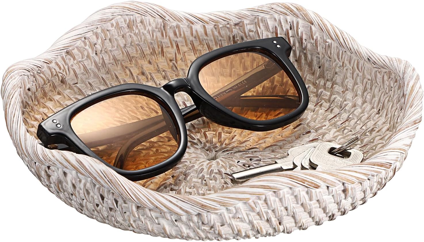 Handwoven Rattan Basket Tray Decorative Key Tray for Entryway Table Handwoven / 7.9 Inch / Whitewash