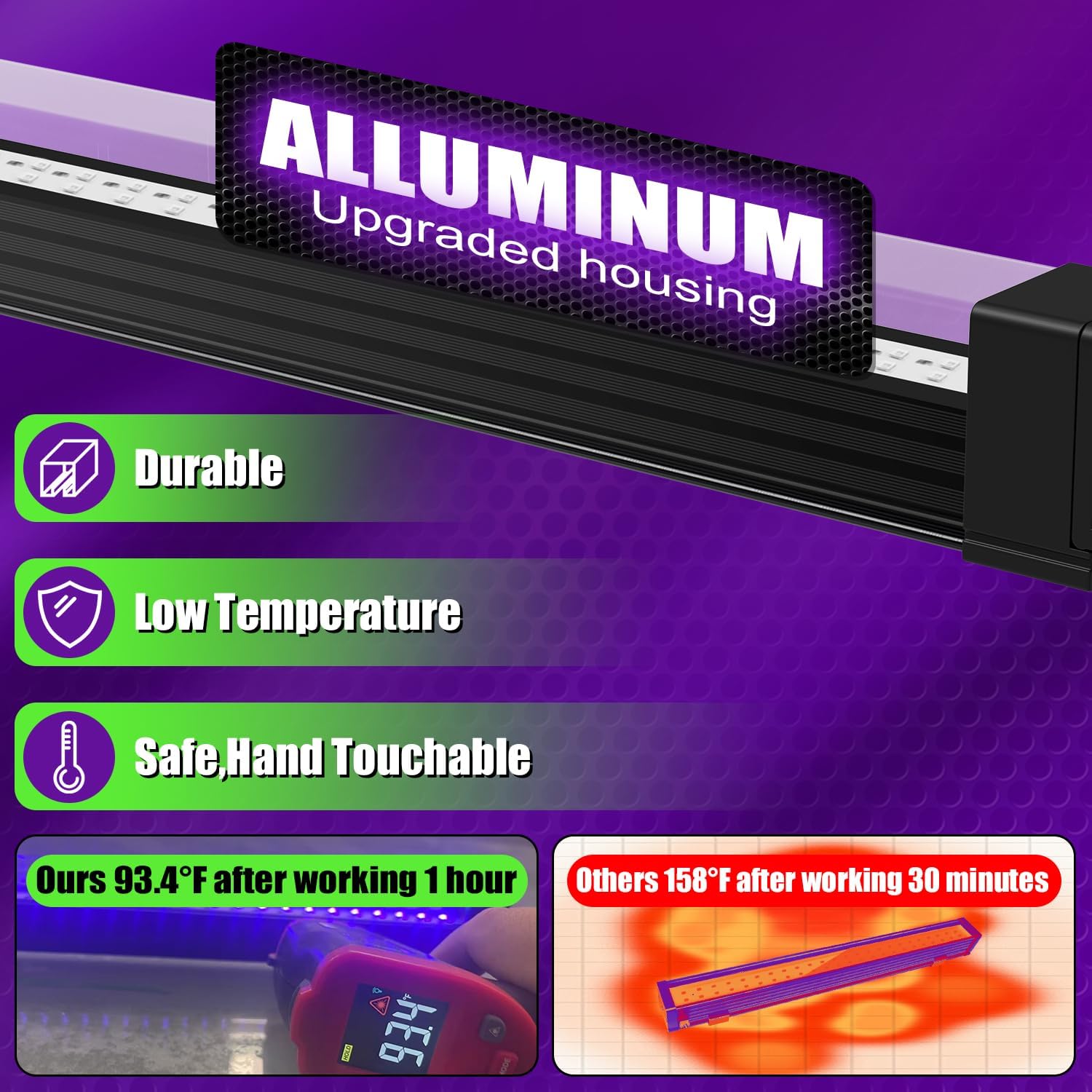 Rechargeable Black Light Bar 2 Packs, Battery Powered Black Lights for Glow Party, Cordless UV Strip Lights with
