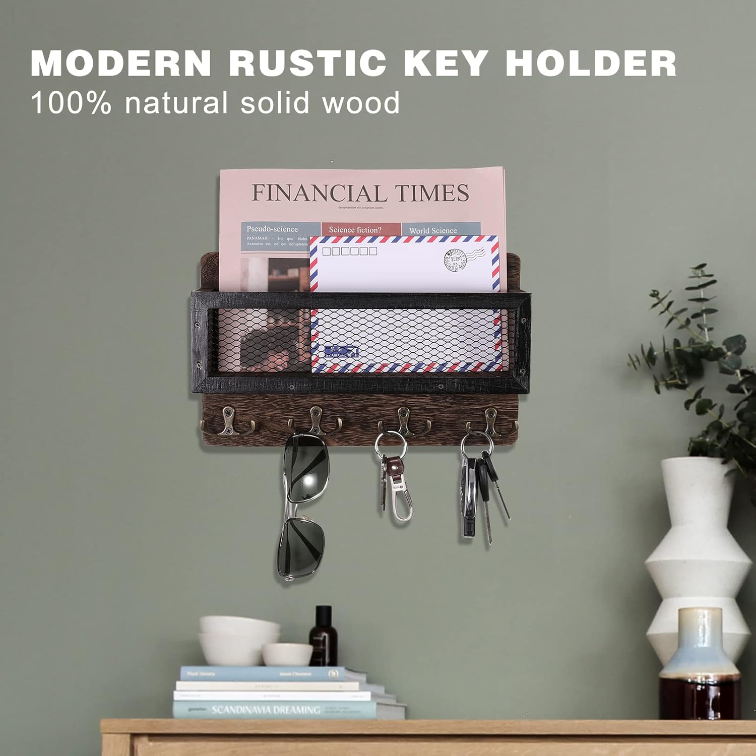 Wooden Wall Mount Key Rack Hanger Organizer / Brown