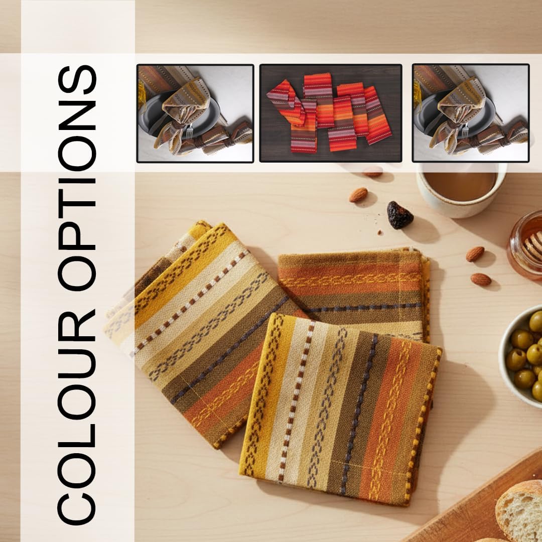LFH Home Cotton Rich Cloth Salsa Napkin Set of 12 Washable Soft Durable Striped Table Napkins for Dining Wedding, Daily