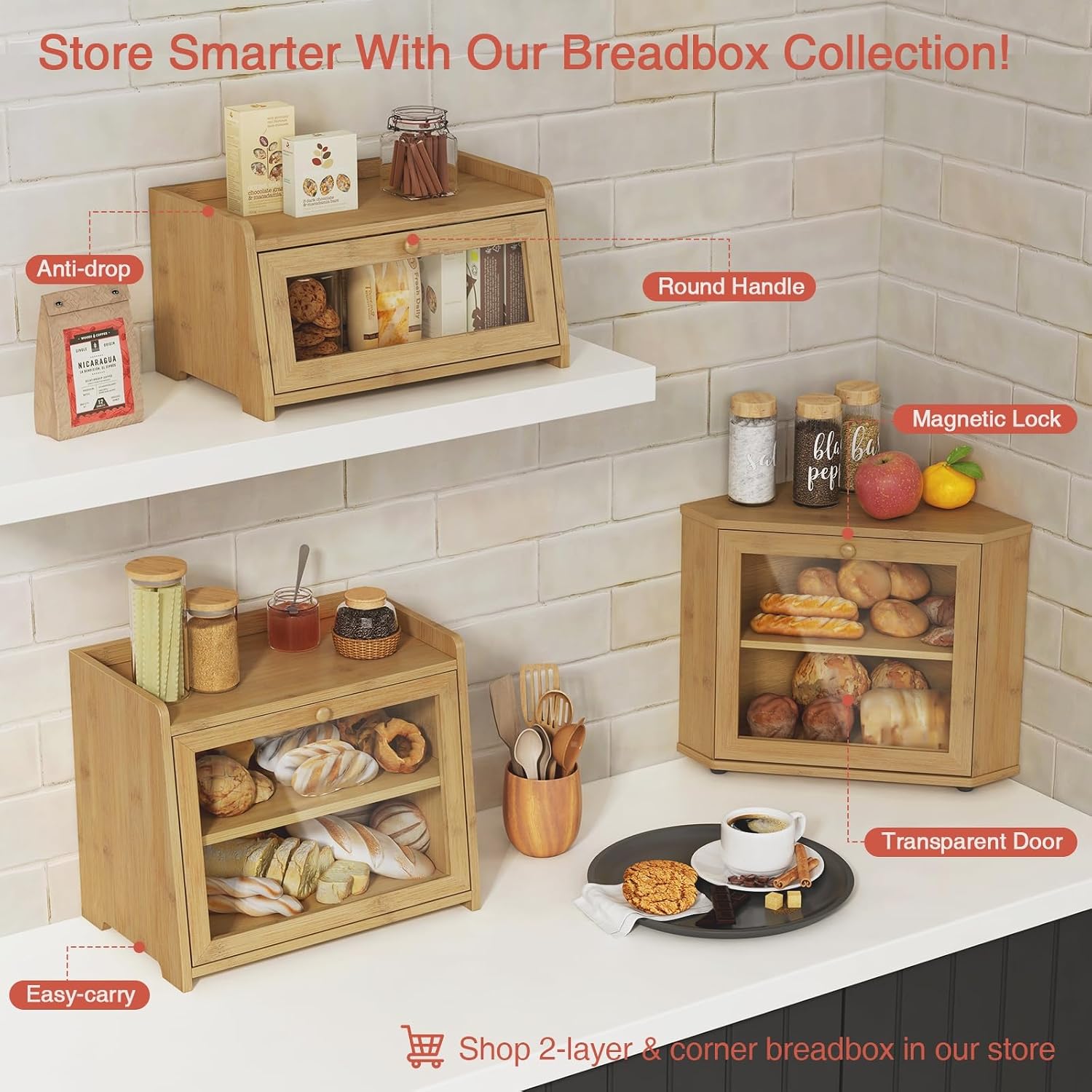 Goozii Wood Bread Box for Kithcen Countertop, Rustic Breadox Storage Container for Homemade Bread, Small Compact Bread