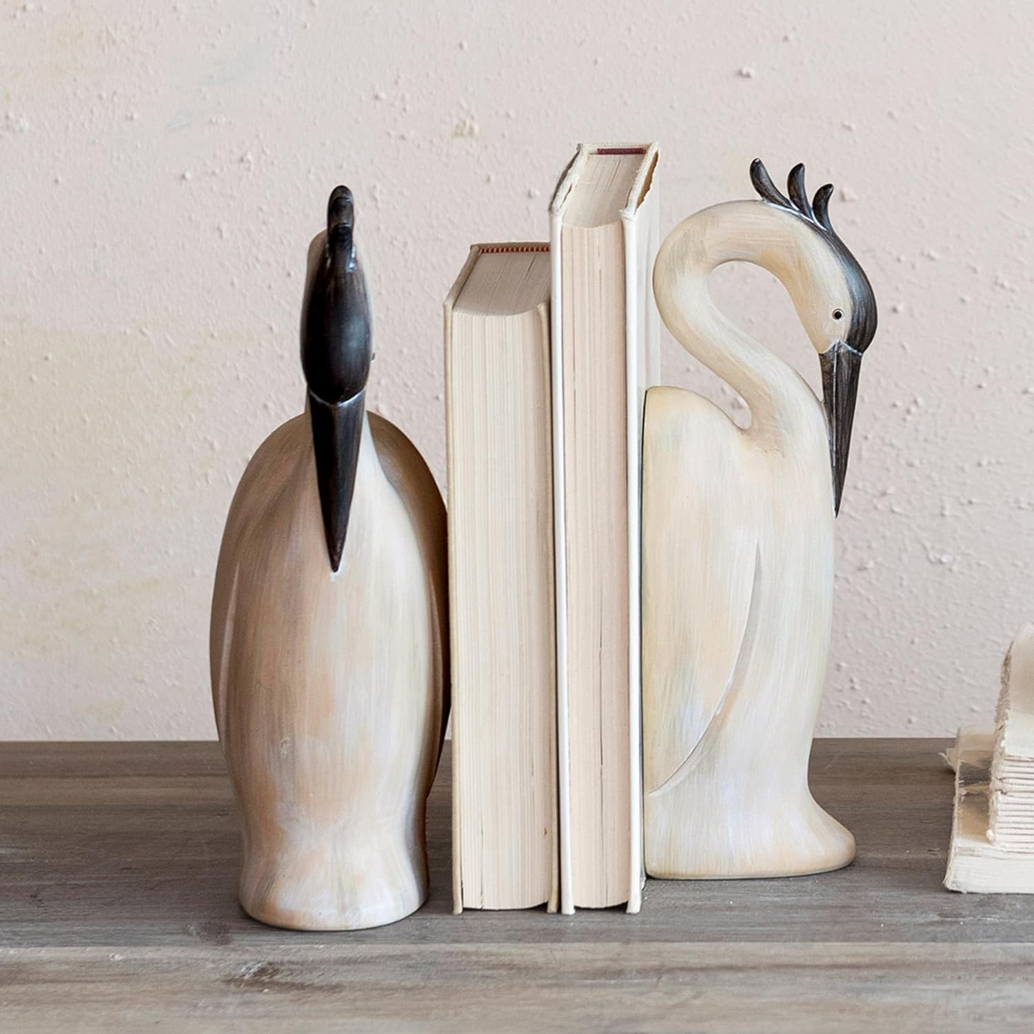 Resin Heron Bookends / Cream