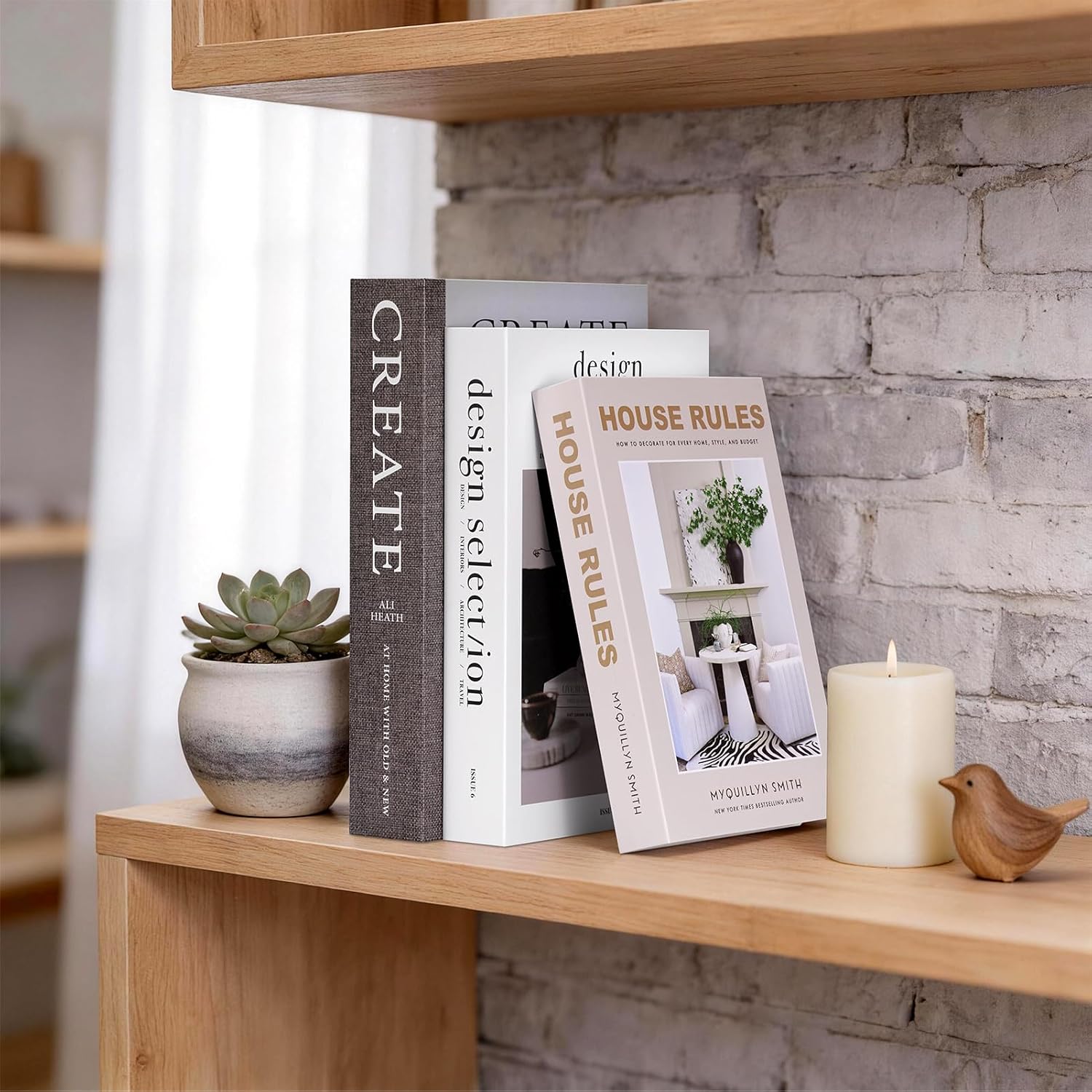 Large Faux Book Boxes / Soft Haven | Cream & Cocoa / Set of 3