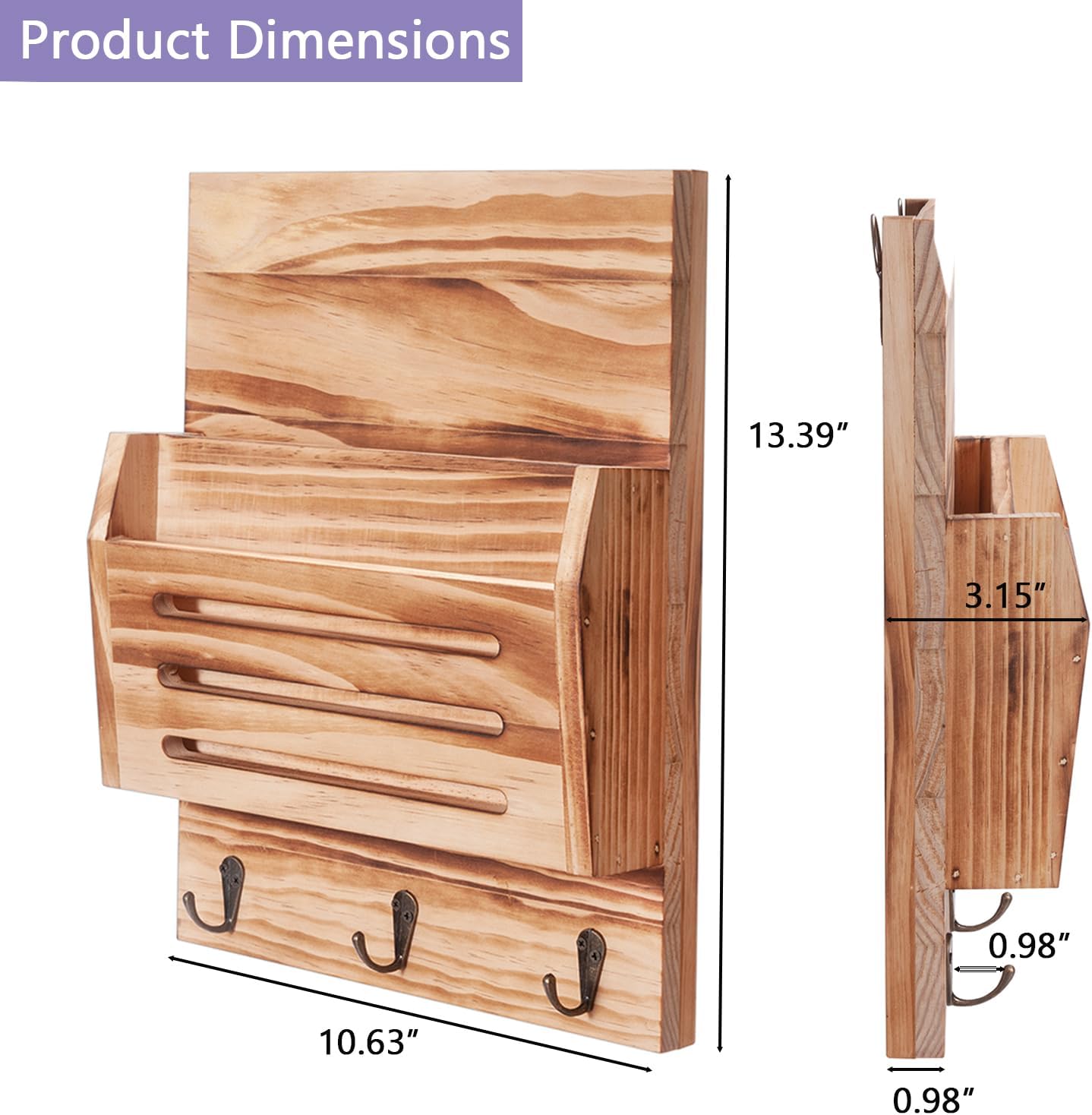 2-Slot Wooden Mail Organizer / Brown