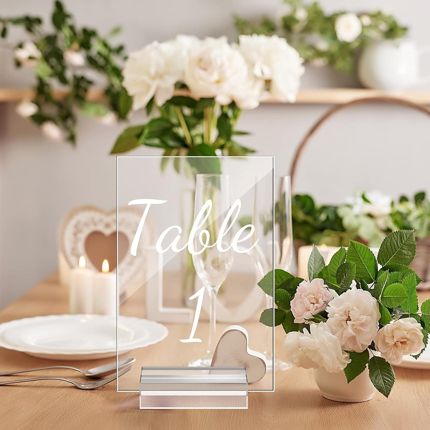 40 Pack White 4 x 6 Inch Acrylic Wedding Table Number 1-40 Clear Wedding Table Stand with Numbers Calligraphy Holders