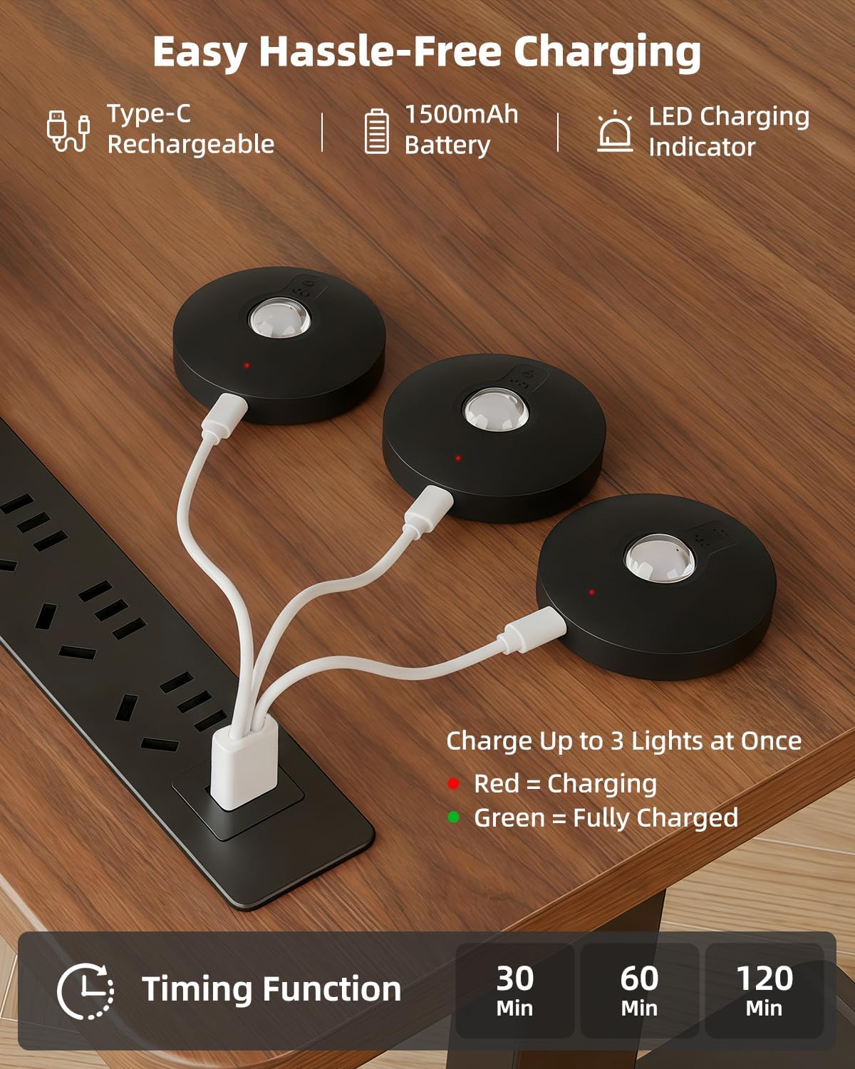 RGB Rechargeable Puck Lights with Remote Control, 1500mAh Battery Operated Tap Lights, Dimmer & Timer Under Cabinet