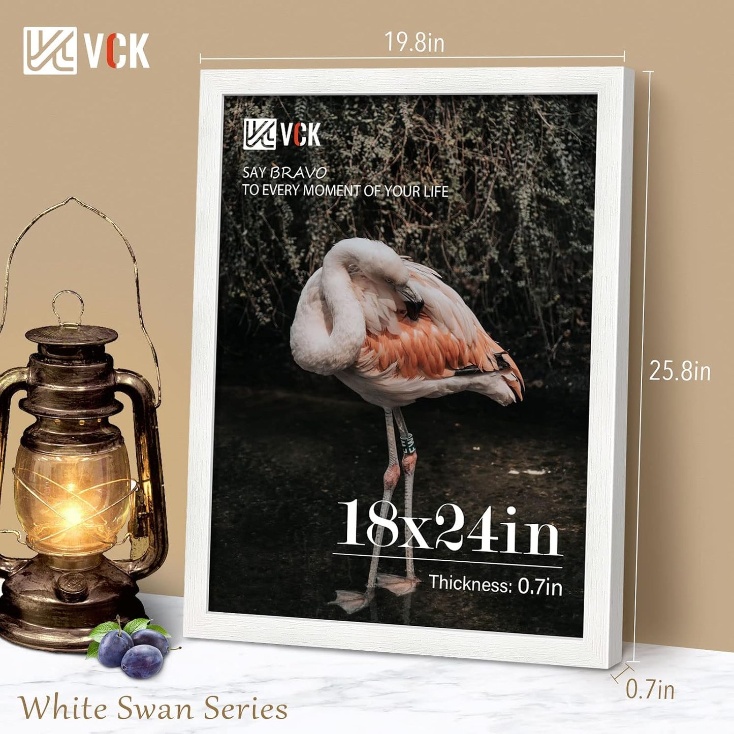 VCK 18x24 Frame White 4 Pack, Wide Thick Wood Border, for Concert Poster | Exclusive Woodgrain, Wall Hanging, HD