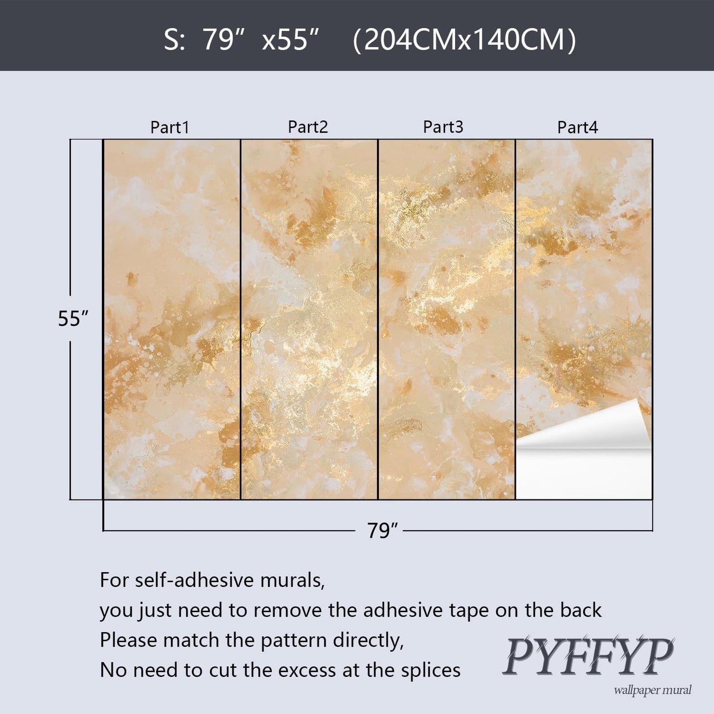Marble Peel and Stick Wallpaper Abstract Art Sticker Mural for The Bedroom / ZZ04 / 79 x 55 / Gold