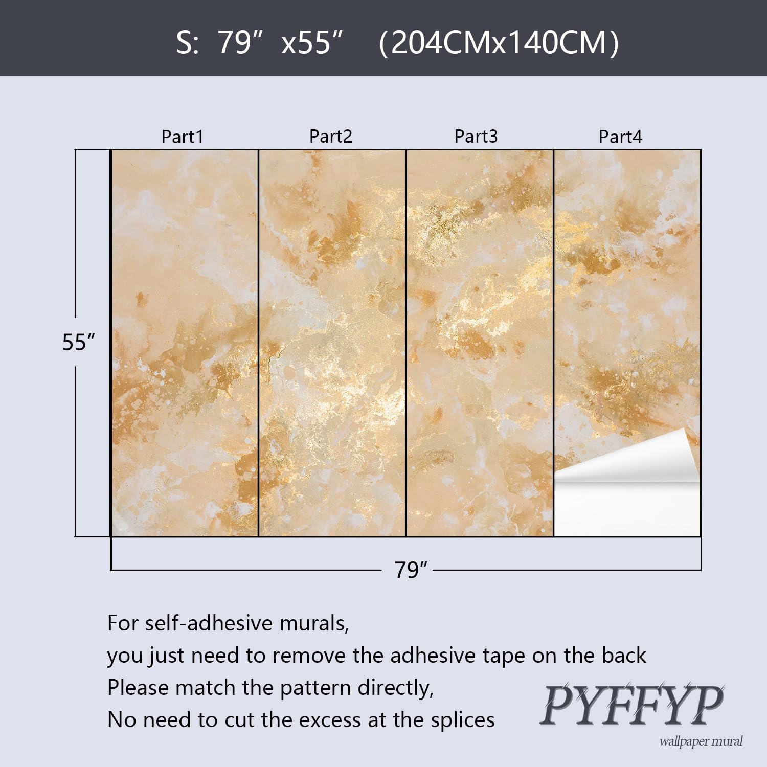 Marble Peel and Stick Wallpaper Abstract Art Sticker Mural for The Bedroom / ZZ04 / 79 x 55 / Gold