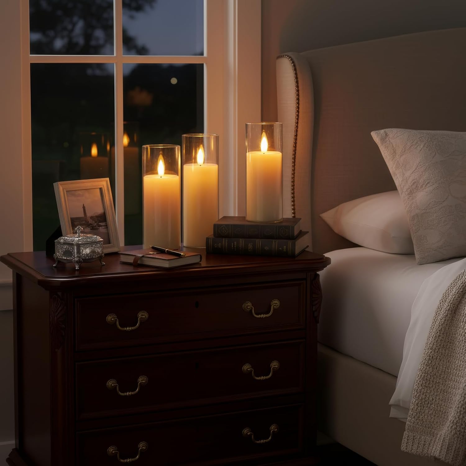 Homemory Ivory Flameless LED Pillar Candles, Remote Timer, 9 Pack | Battery operated flickering LED pillar c, les, dual