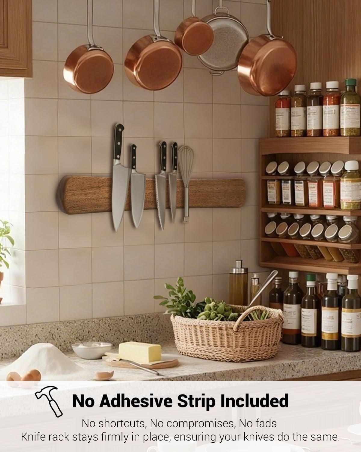 Magnetic Knife Holder, 24 Inch Acacia Wood Knife Strip for Wall or Fridge | Fridge Magnetic or Screw-Mounted, Strong