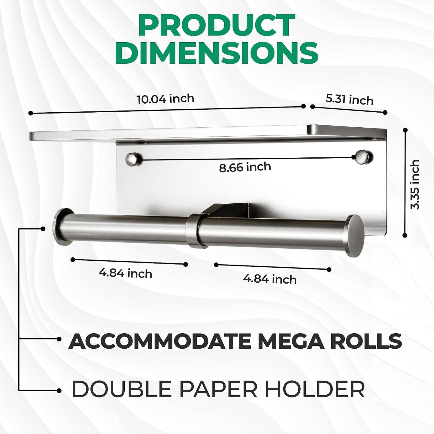 Toilet Paper Holder - Aluminium Double Roll Toilet Tissue Holder with Mobile Phone Shelf for Bathroom, 3M Self Adhesive