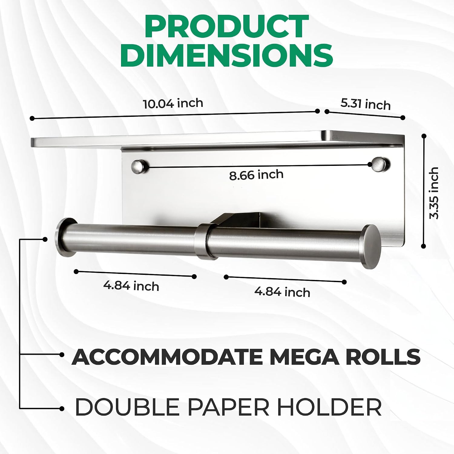 Toilet Paper Holder - Aluminium Double Roll Toilet Tissue Holder with Mobile Phone Shelf for Bathroom, 3M Self Adhesive