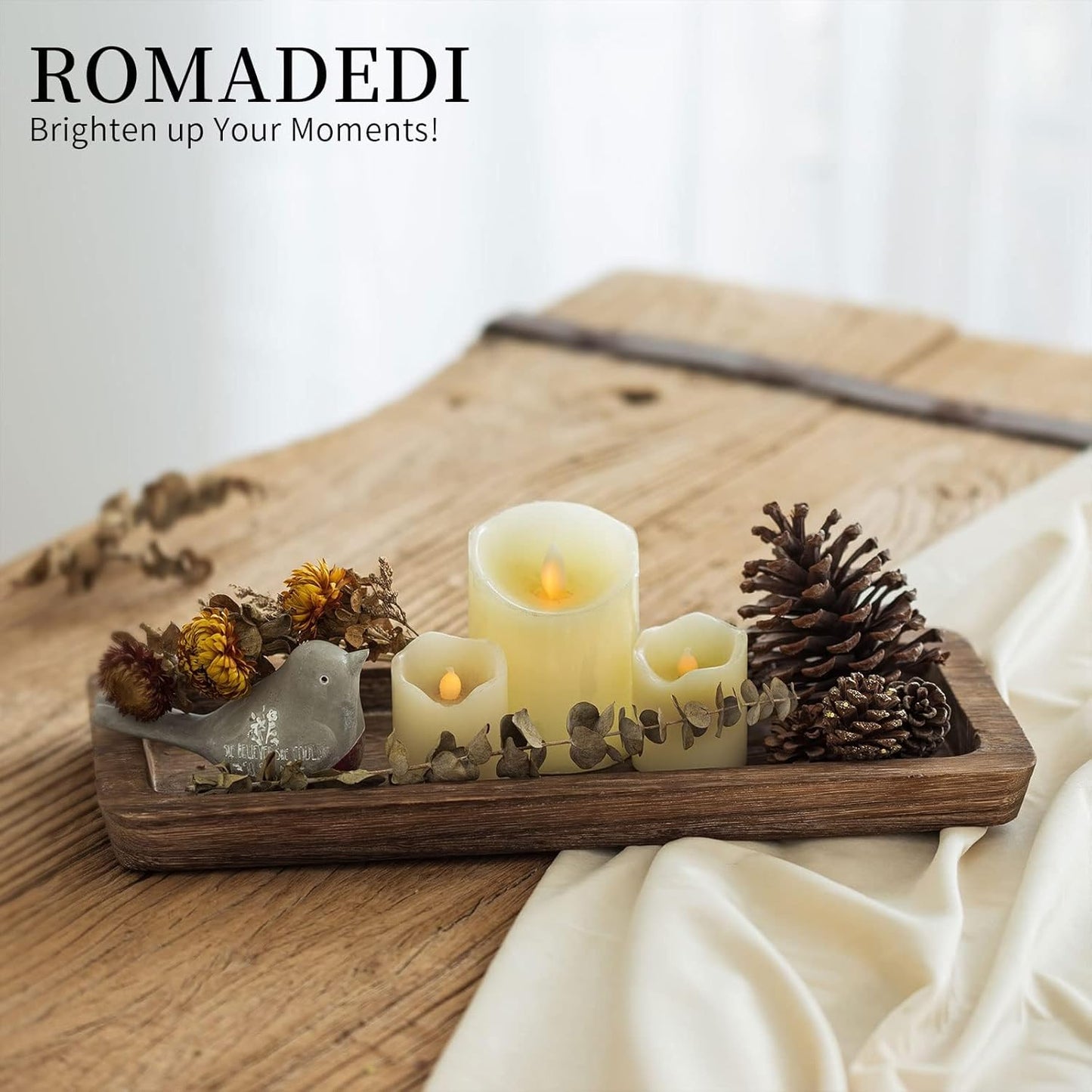 Wooden Decorative Tray Candle Holder / Rustic-rectangular