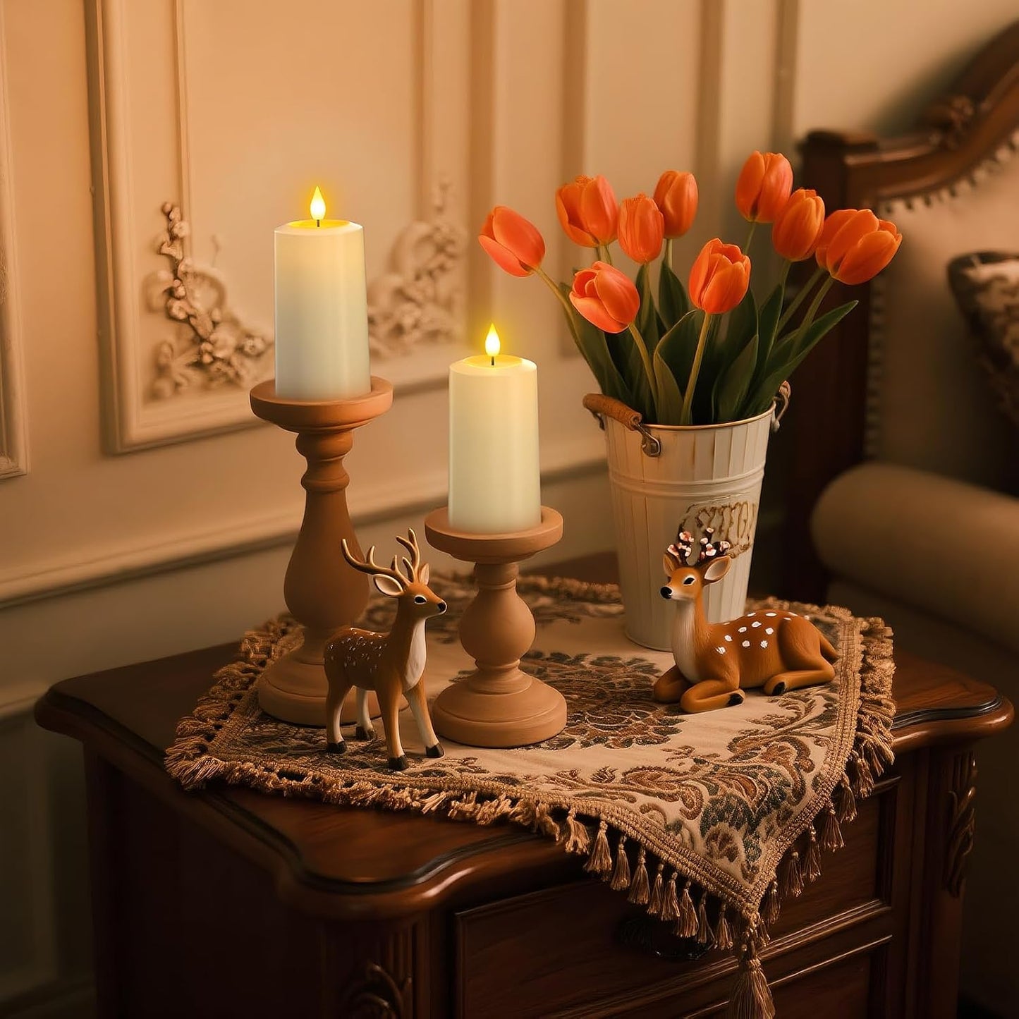PChero Rechargeable Flameless Pillar Candles with Remote, 4 Pcs, 5.1"x2.7" | Outdoor Candles with Timer Waterproof, Up