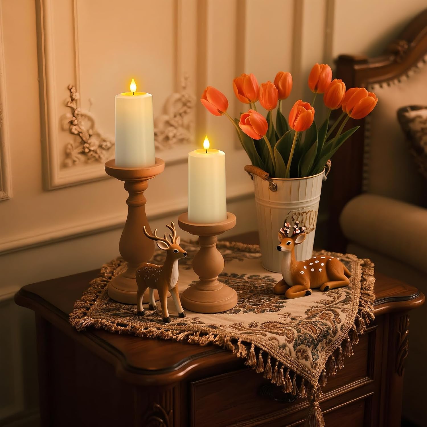 PChero Rechargeable Flameless Pillar Candles with Remote, 4 Pcs, 5.1"x2.7" | Outdoor Candles with Timer Waterproof, Up