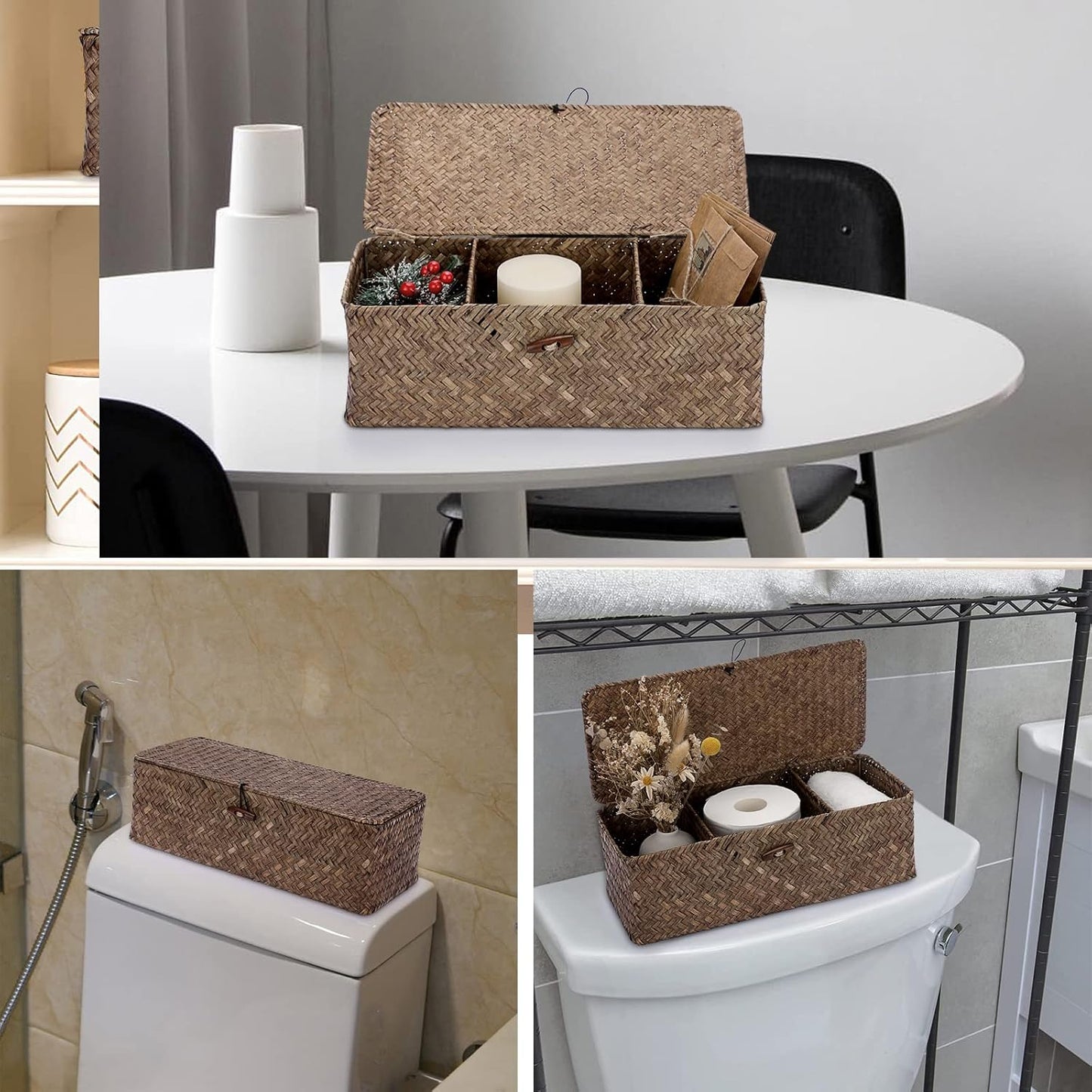 Lid Toilet Tank Basket Holder Handwoven Wicker Basket Home Organizer Bin