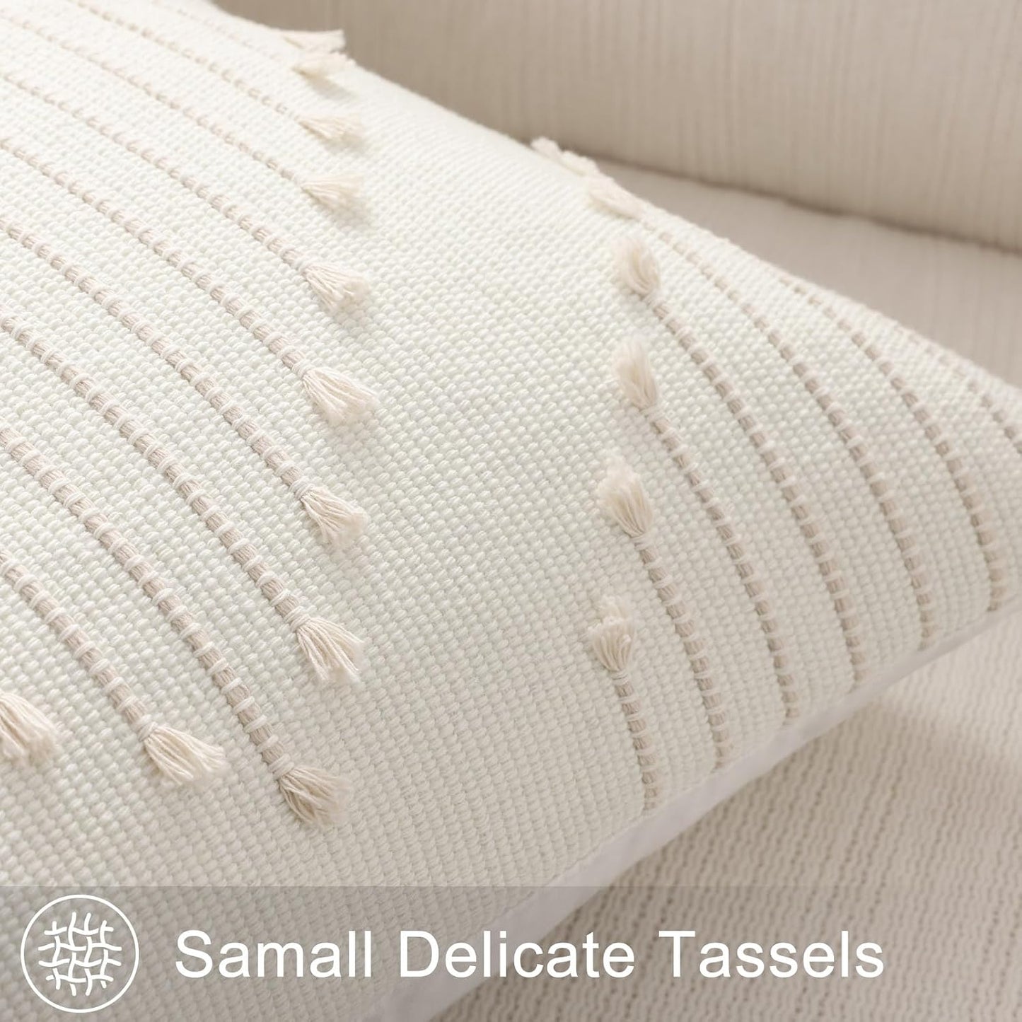 Farmhouse Lumbar Pillow Covers / Beige / 20 x 12 / Set of 2