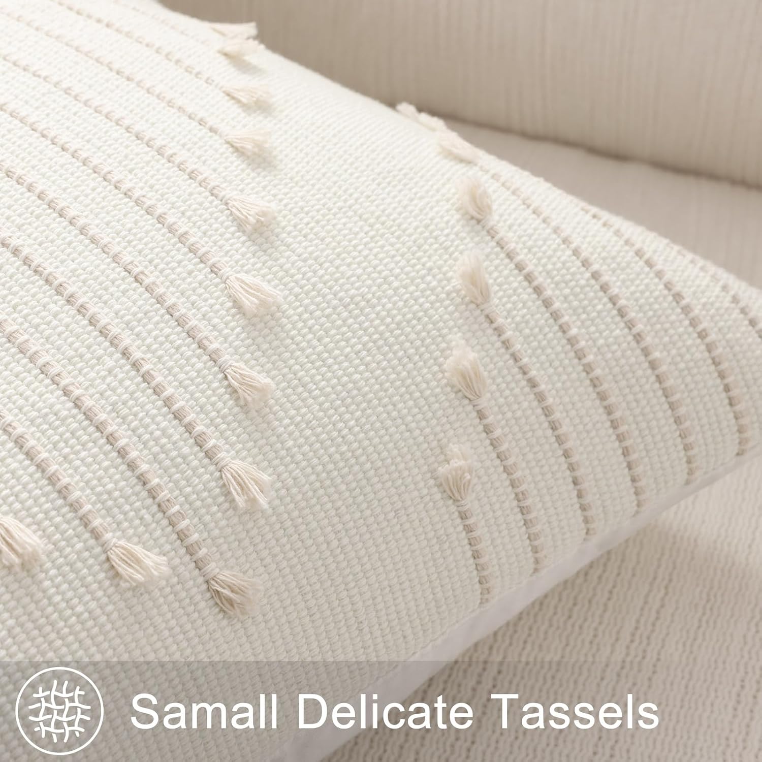 Farmhouse Lumbar Pillow Covers / Beige / 20 x 12 / Set of 2
