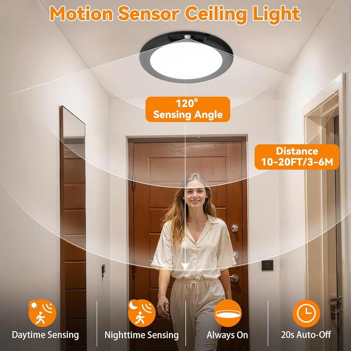 KYEKIO 2Pack Rechargeable LED Ceiling Light/Shower Light with Remote | Motion Sensor, Wireless Magnetic Easy-Install, 3