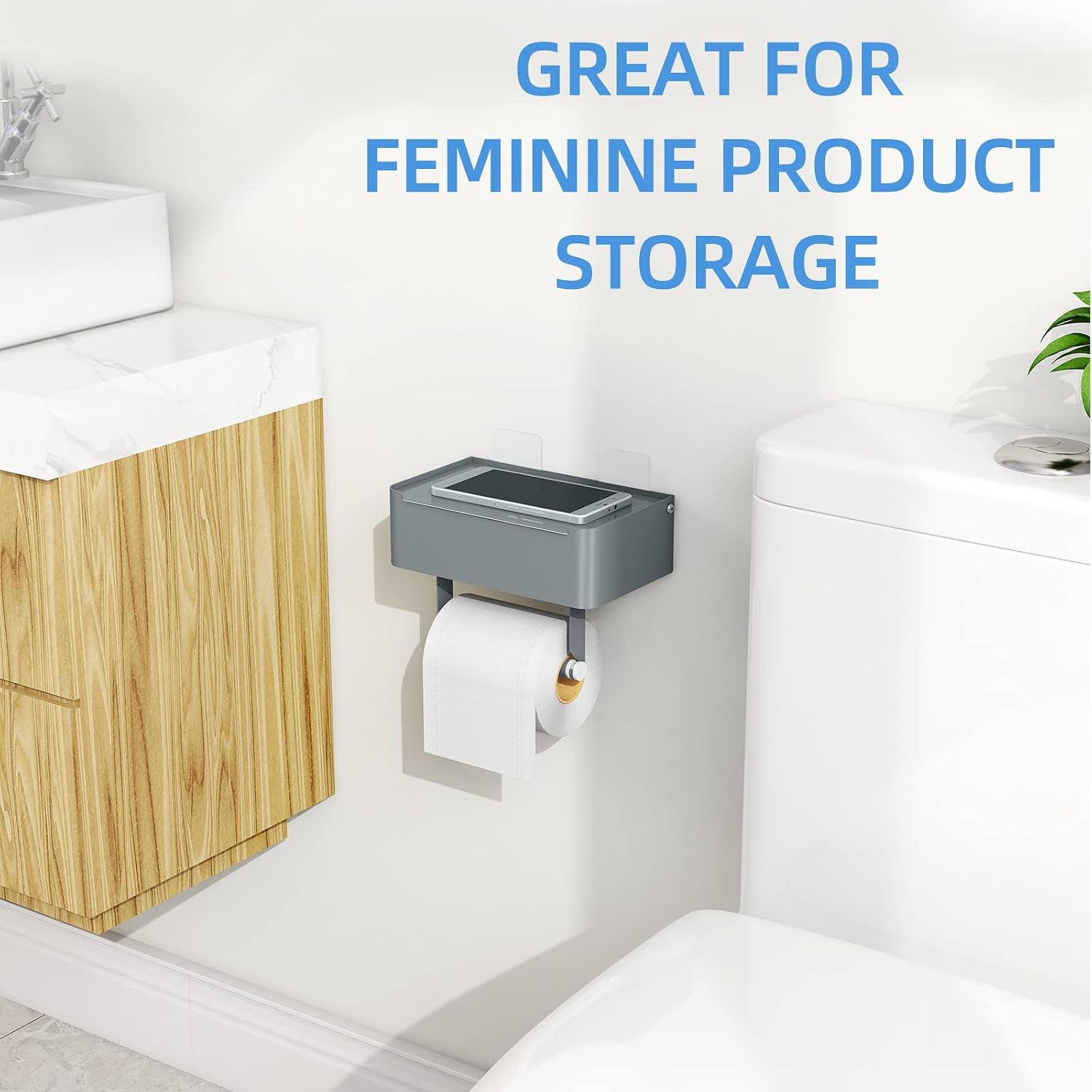 JUYSON Toilet Paper Holder, Toilet Paper Holder with Shelf, Grey | Wall Mount, SUS304 Stainless Steel, Flushable Wipes