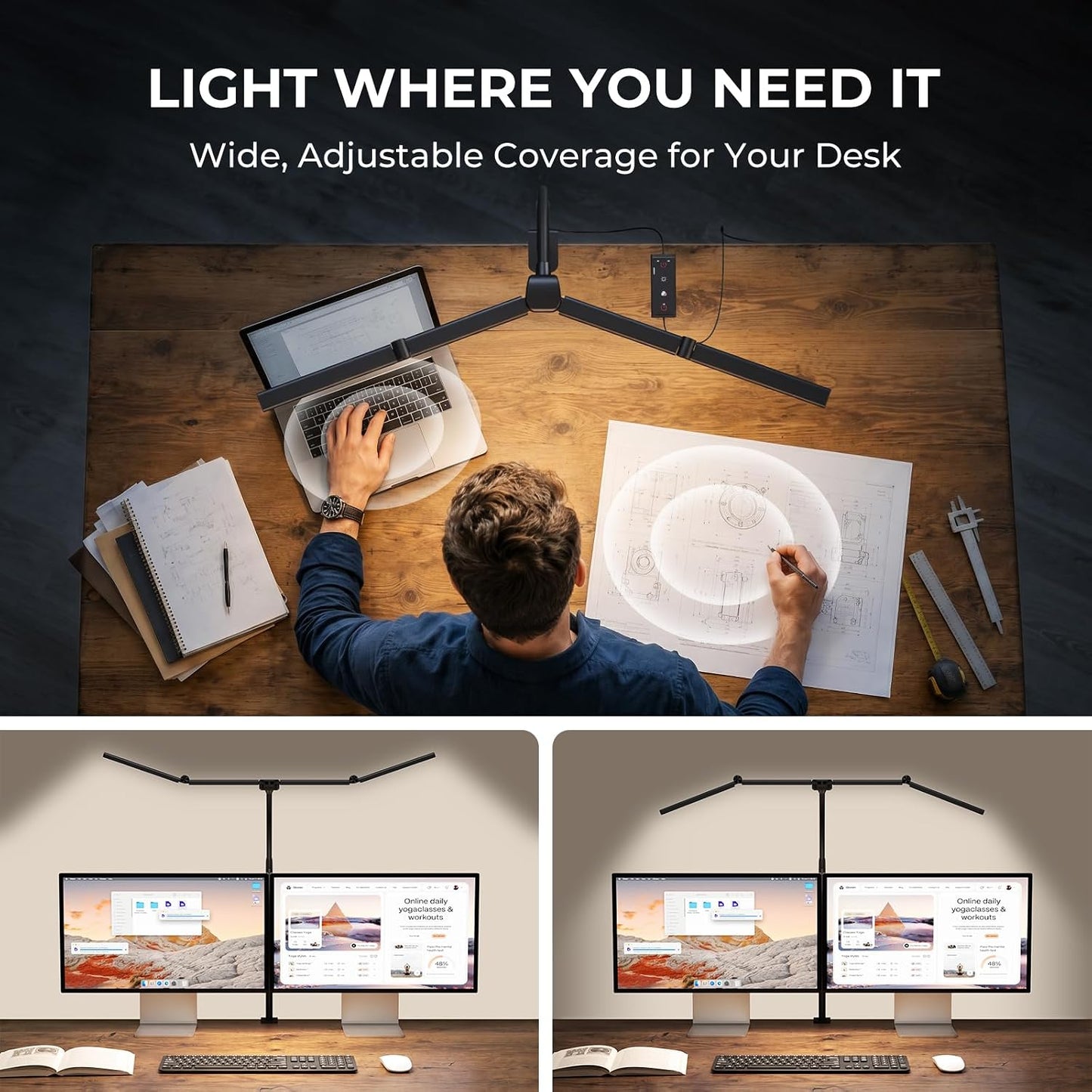 LED Desk Lamps for Home Office, Adjustable Swing Arm Desk Lamp with Clamp | Gooseneck Tall Clip on Desk Light for