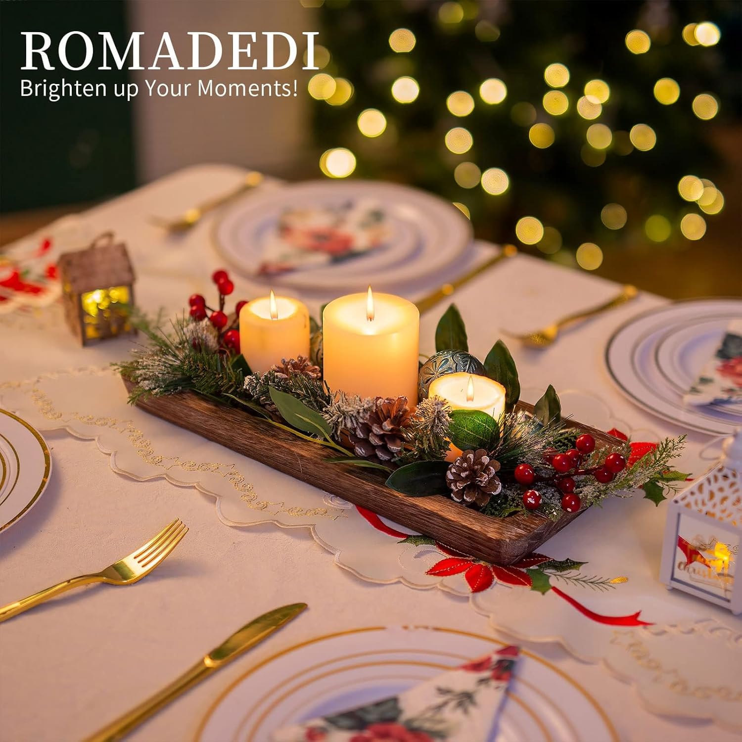 Wooden Decorative Tray Candle Holder / Rustic-rectangular