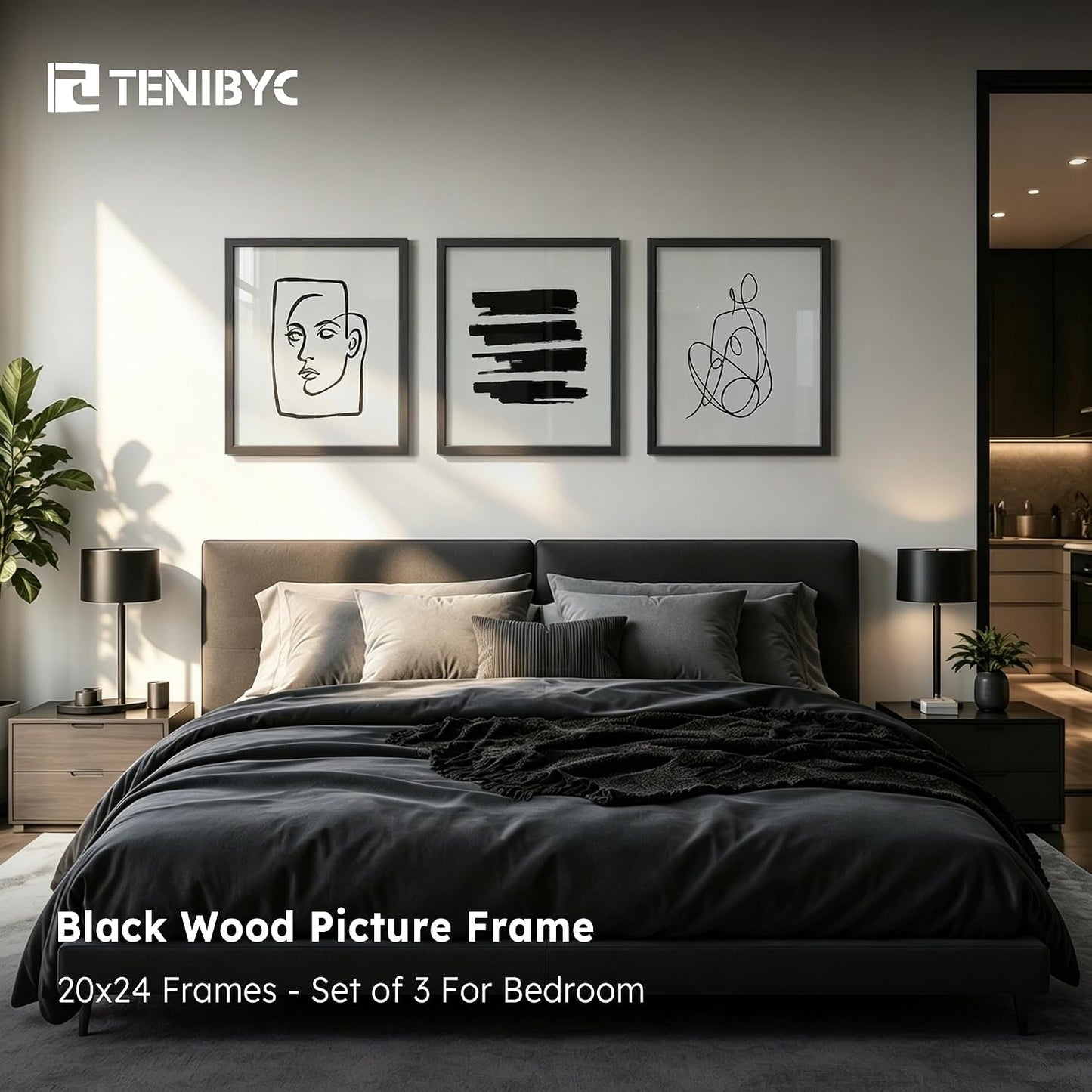 20x24 Picture Frame, Black Wood, 3 Pack, Wall Hanging for Poster | Thick Polished Plexiglass, Large Poster Frame for