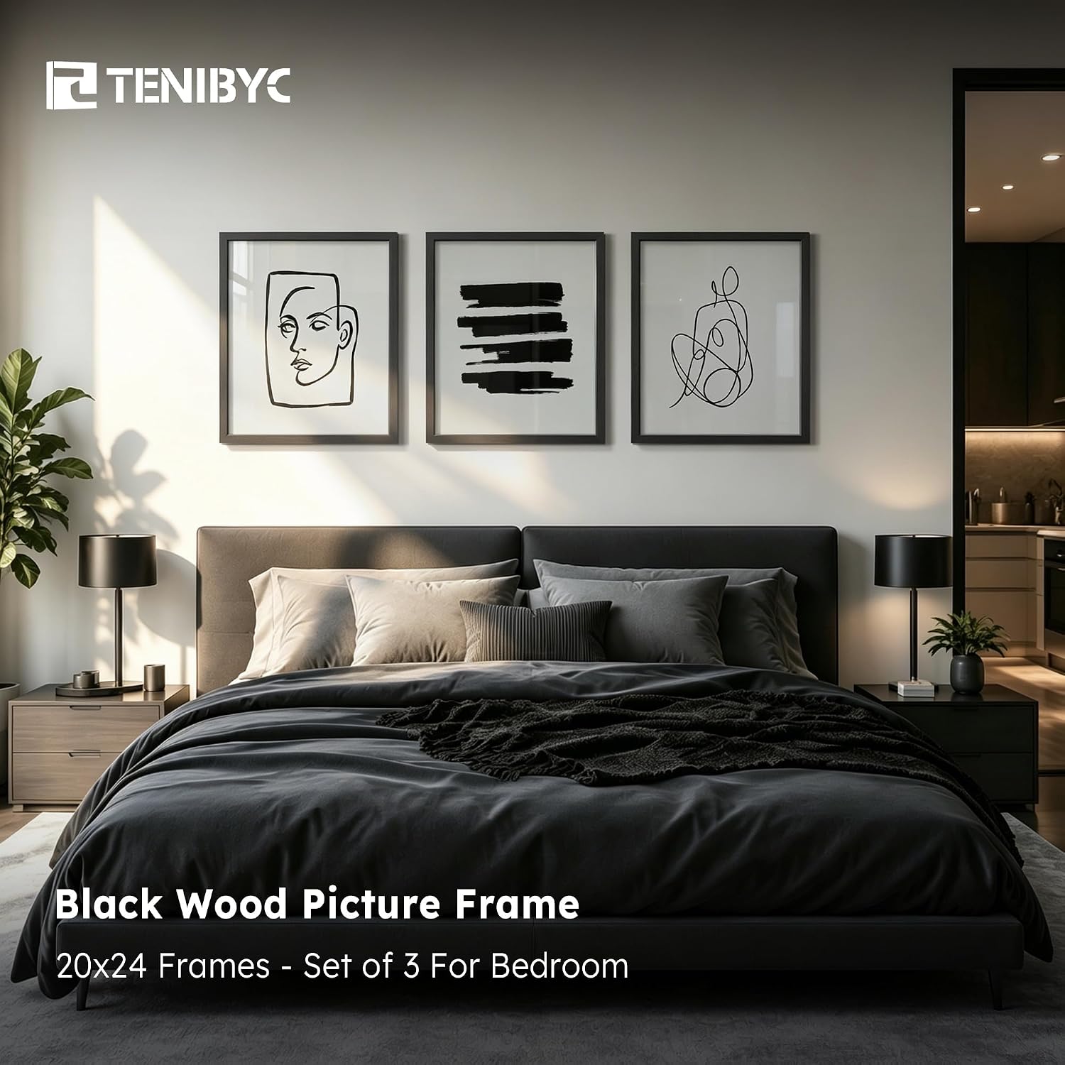 20x24 Picture Frame, Black Wood, 3 Pack, Wall Hanging for Poster | Thick Polished Plexiglass, Large Poster Frame for