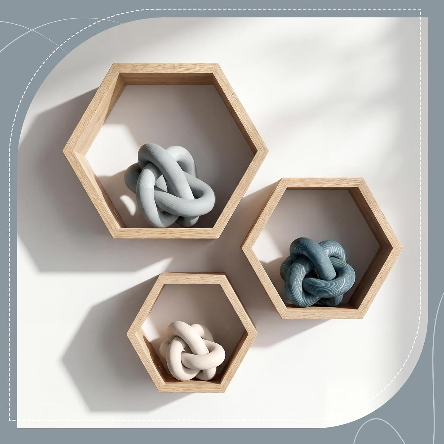 3 Link Wood Knot Decor / Gradient Blue / Set of 3