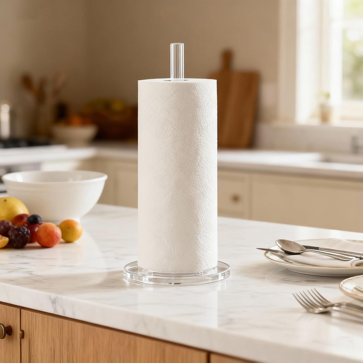 Paper Towel Holder Countertop Clear Acrylic 5.9" Diameter Thickening Sturdy Base,for Kitchen Bathroom, Paper Towel