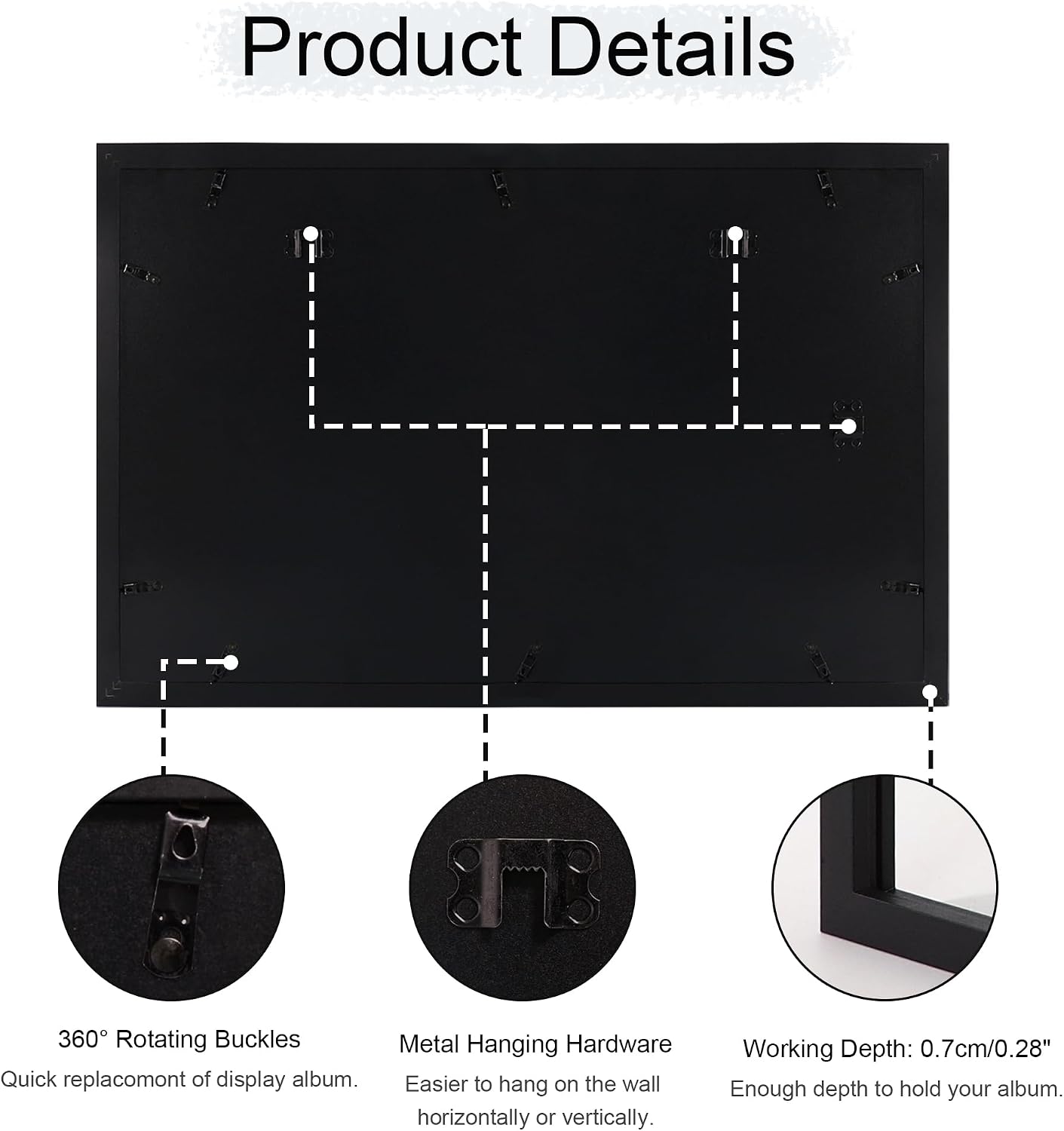 ccdcc 16.5x25 Vinyl Record Display Frame 1 Pack, Black Wooden Album Record Frame with Mats and Tempered Glass Cover for