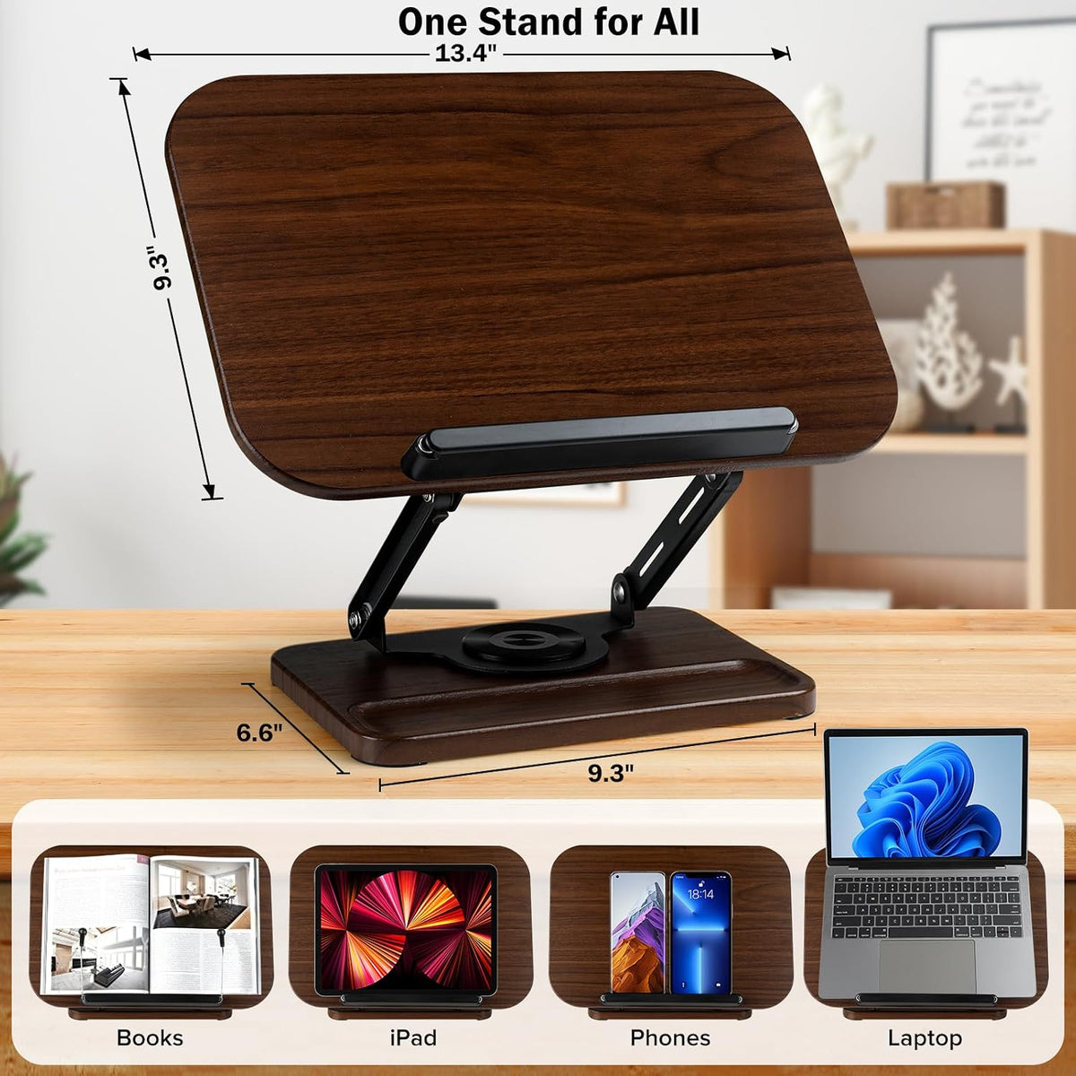 Book Stand with Light & Storage, Book Holders for Reading Hands Free | bible stand holder, wooden cookbook stand