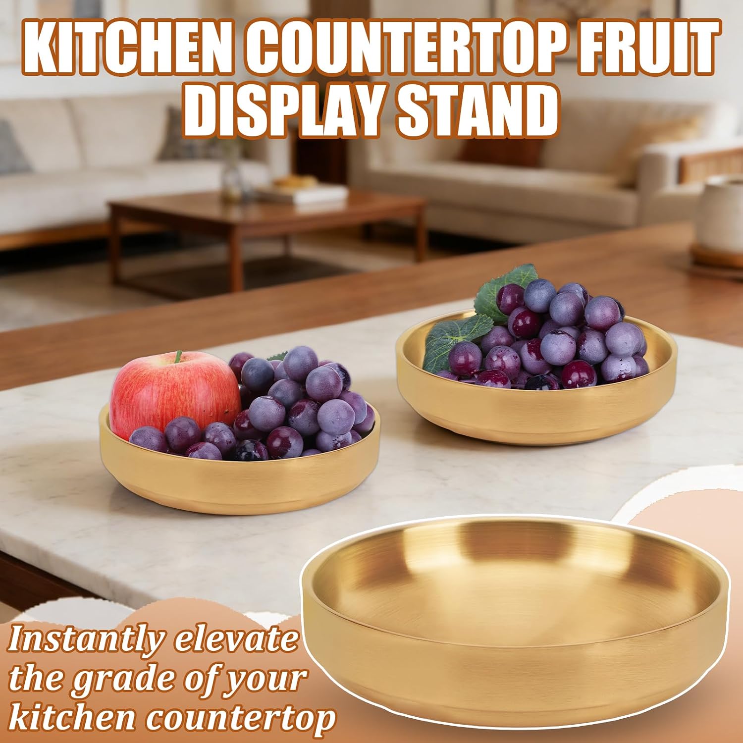 Key Bowl for Entryway- Table Decorative Key Dish for Organizing Tabletop Catch All / Gold / Set of 2