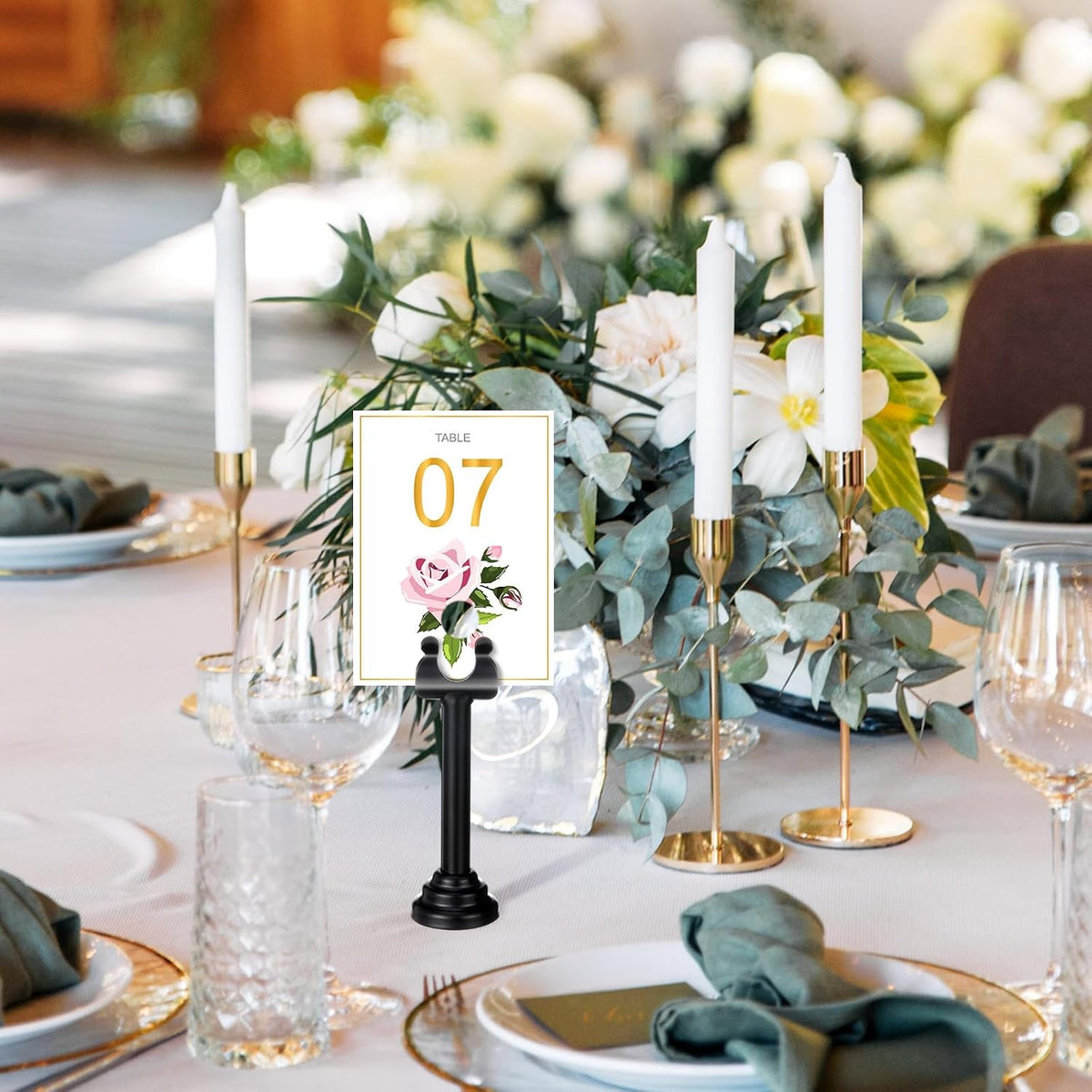 24 Pcs Black Metal Table Number Holders 3.15 Inch Wedding Place Card Holders Bulk Harp Clip Table Sign Stands Card