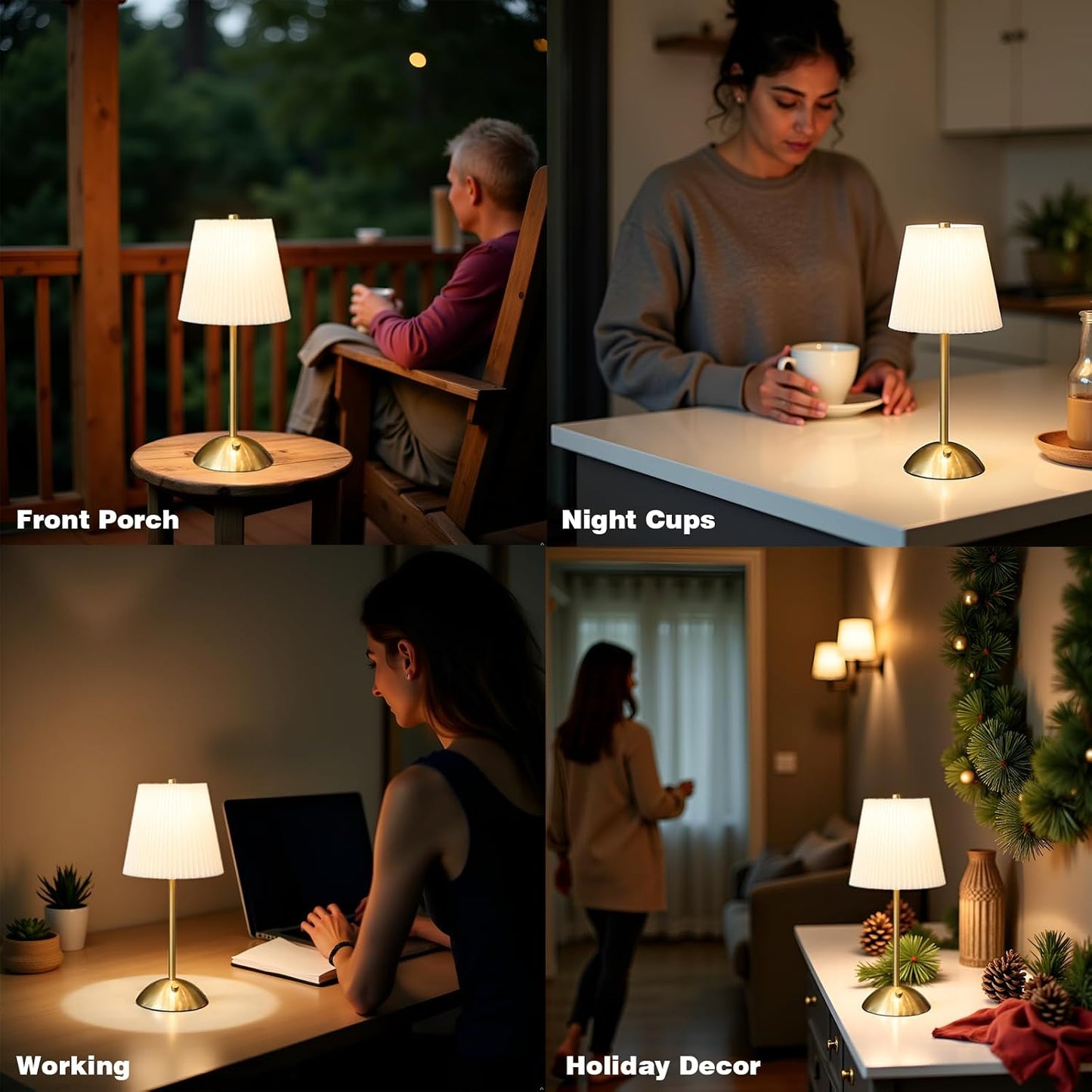2-Pack Cordless Rechargeable Table Lamp, 3-Color Dimmable Touch Light | 3000mAh Battery Operated, Beige Fabric Shade